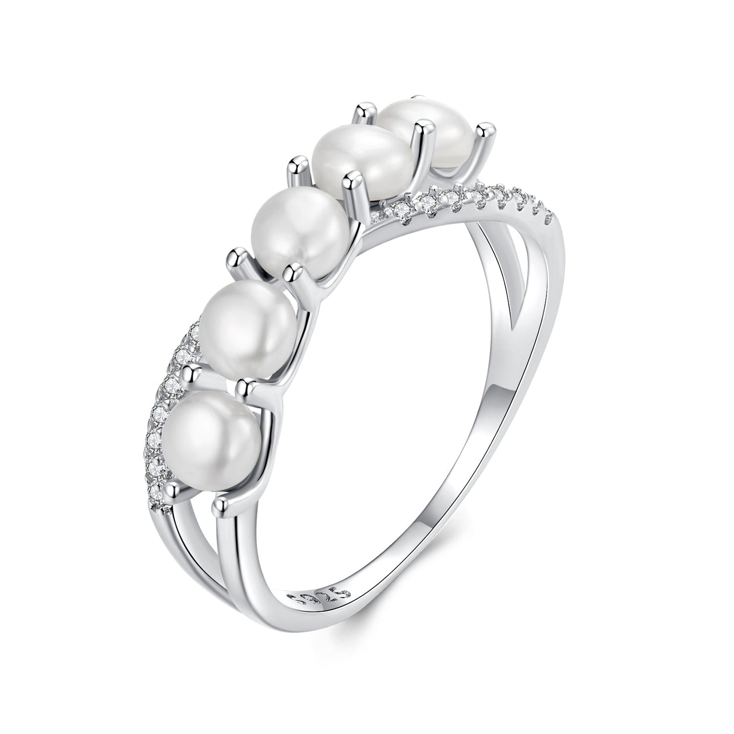 925 Sterling Silver White Gold Plated Freshwater Pearl Ring Size 6 for Women