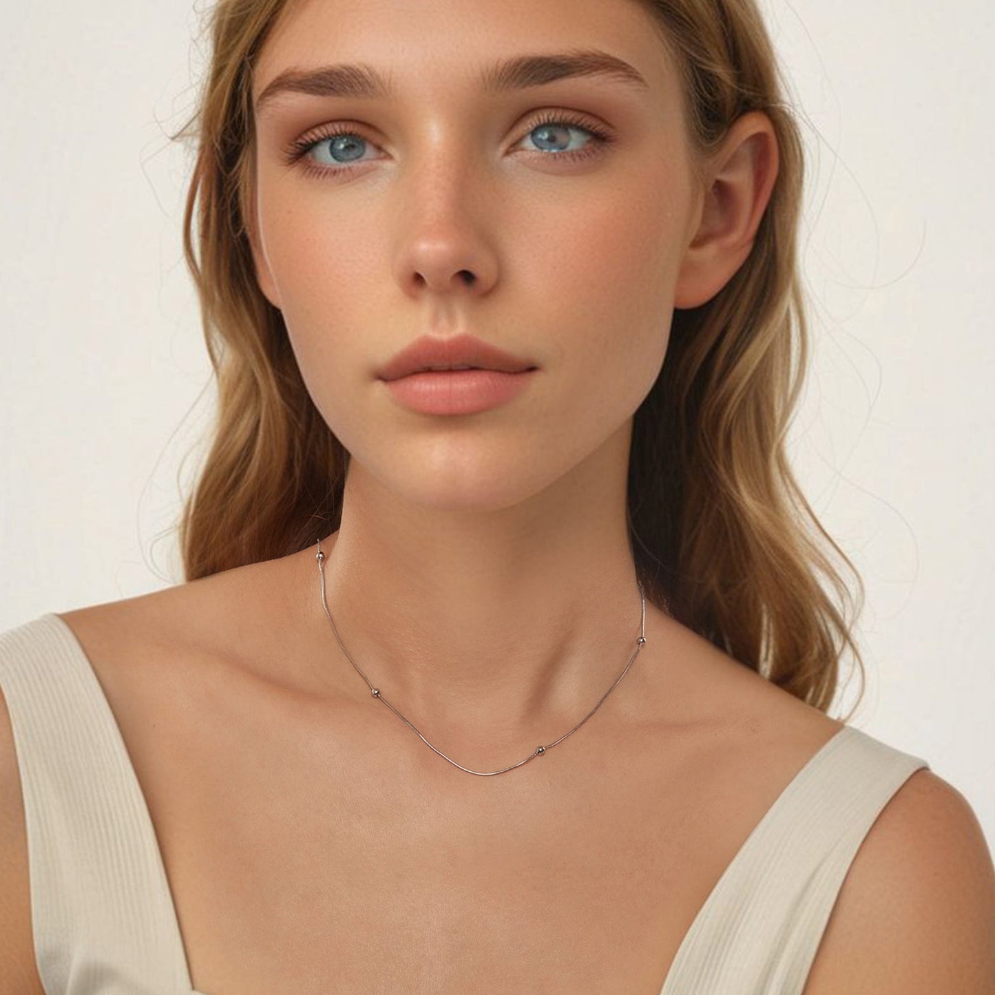 925 Sterling Silver Necklace with White Gold Plating, Length 40+5cm, Chain Thickness 0.08cm, for Women