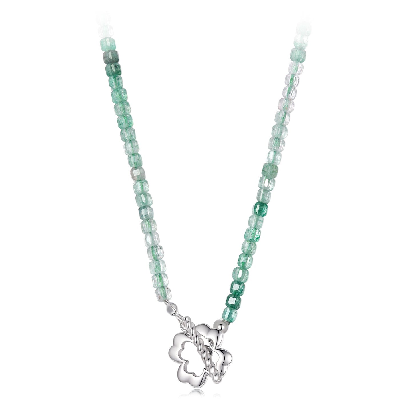 925 Sterling Silver Crystal Necklace with White Gold Plating - 42cm for Women