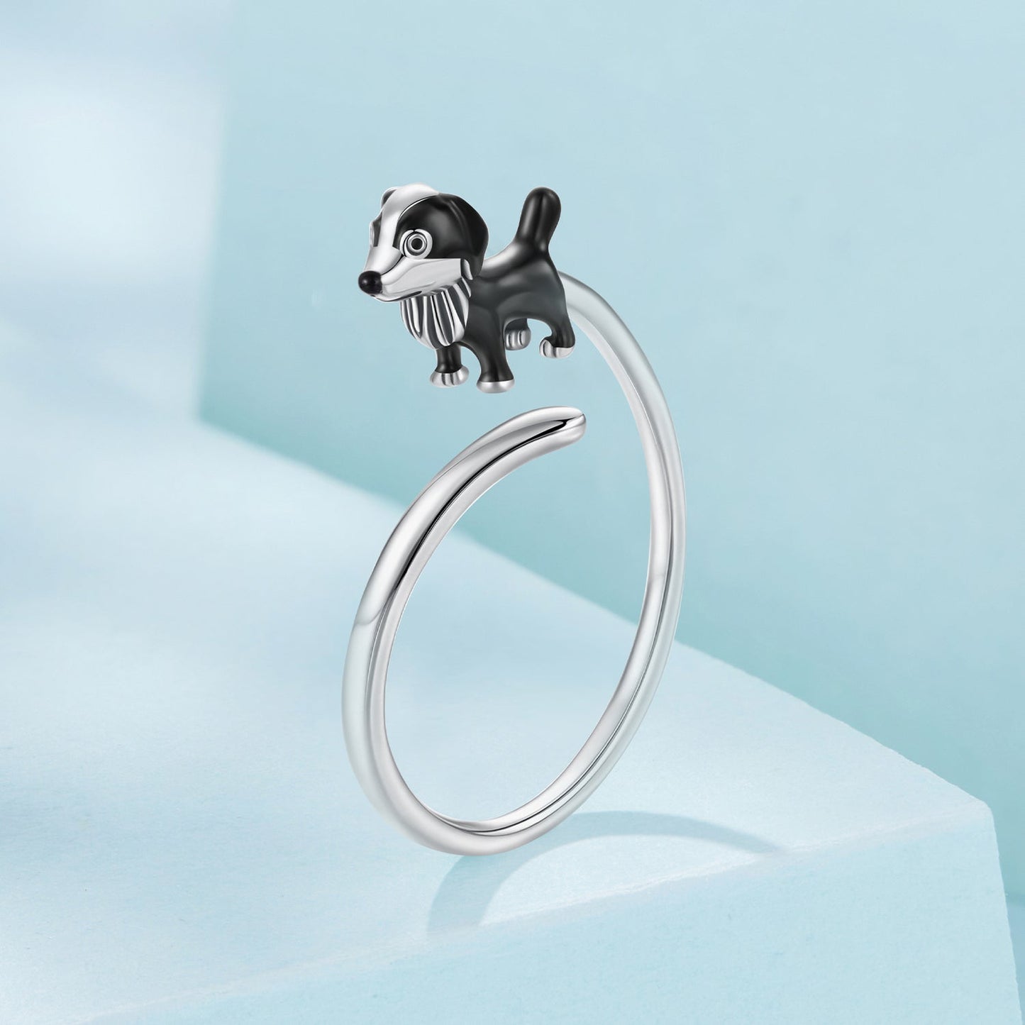925 Sterling Silver Enamel Oxidized Silver Ring for Dogs