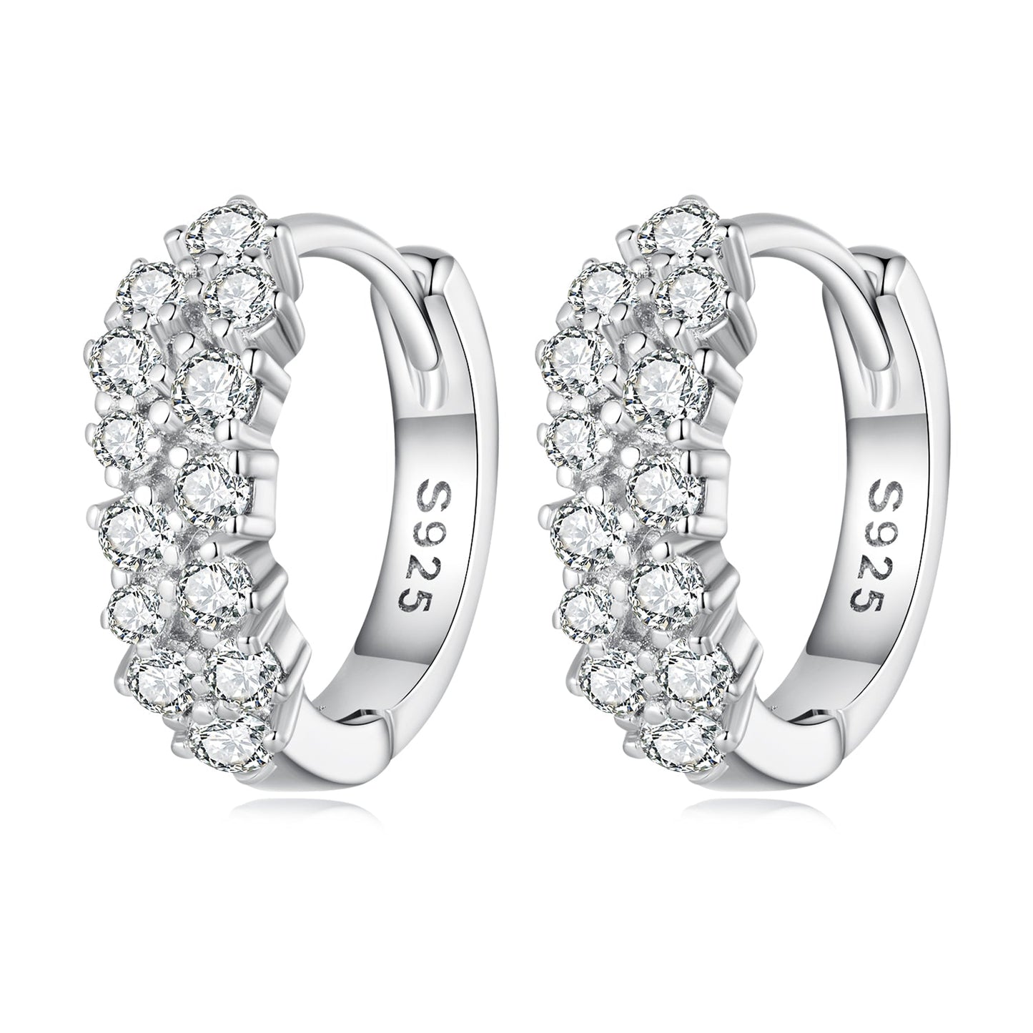 925 Sterling Silver Earrings with Pavé Setting CZ, 1.2x0.45cm, Platinum Plated for Women