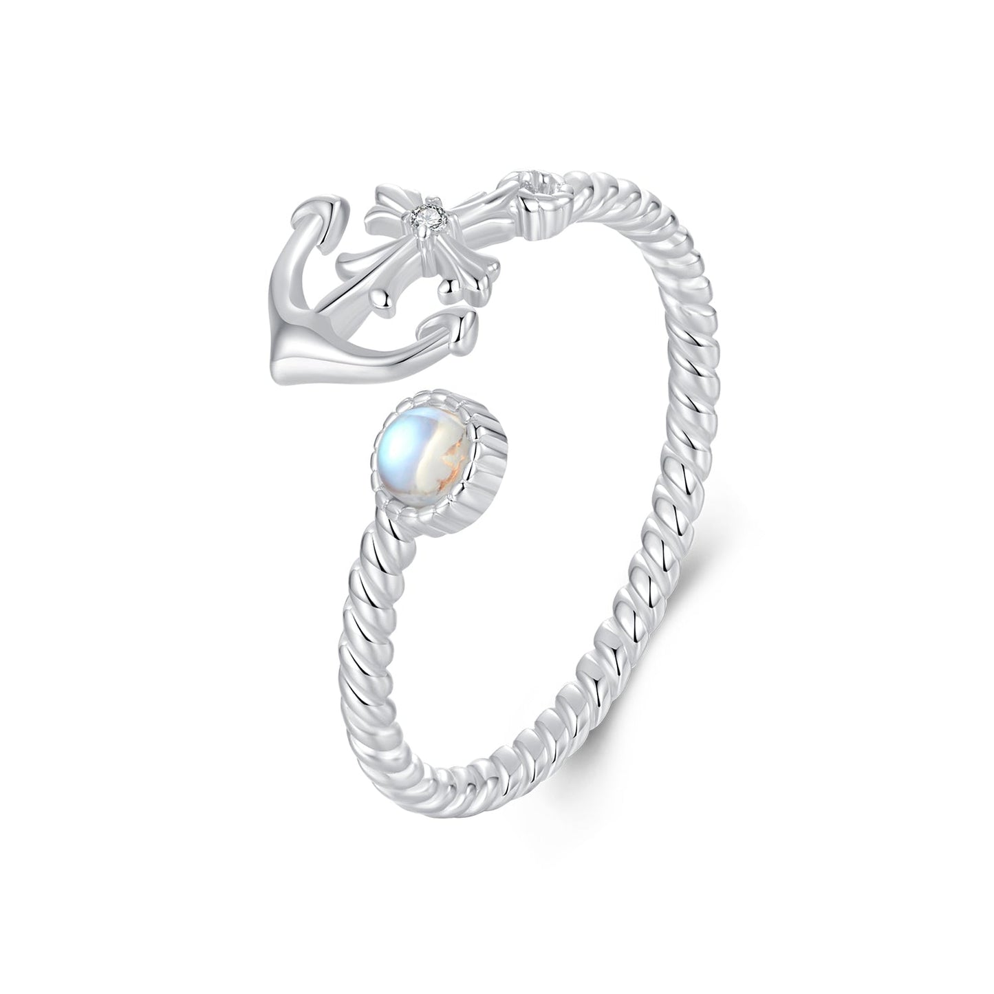 925 Sterling Silver & White Gold Pave Setting Moonstone Ring for Women