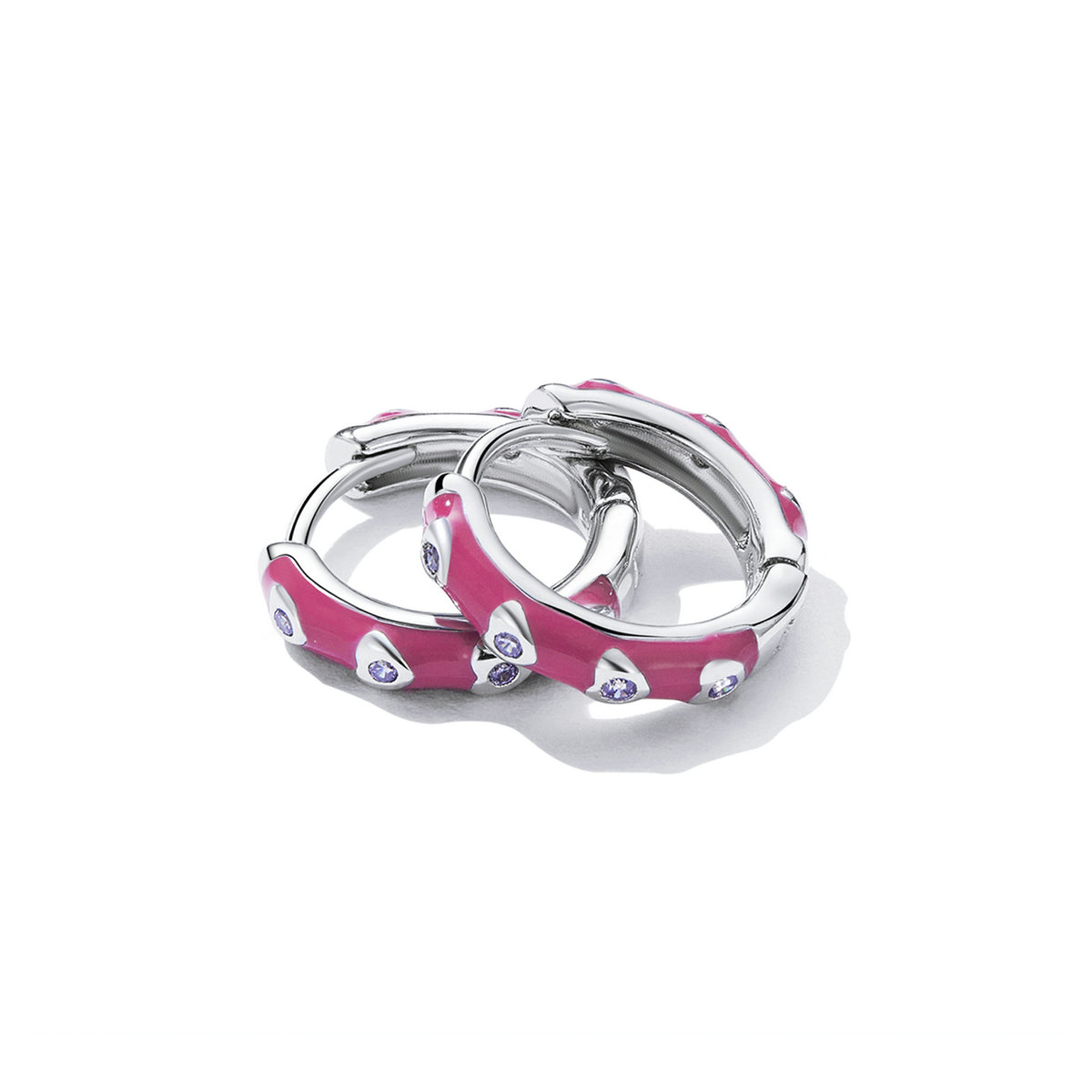 925 Sterling Silver Enamel CZ Earrings for Women, 1.2*0.3cm, Platinum Plated