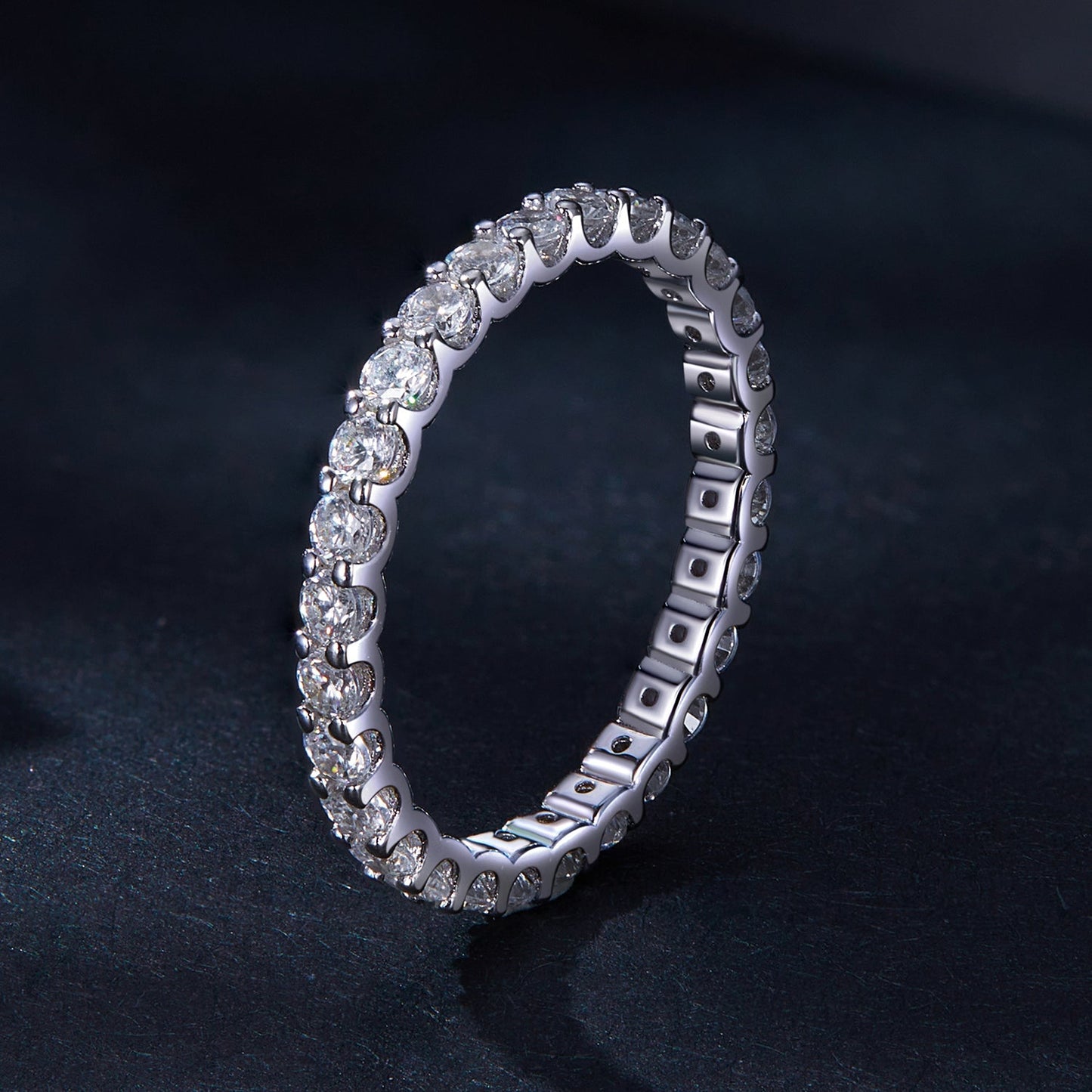 S925 Sterling Silver 2.0mm Moissanite Ring Size 9 for Women
