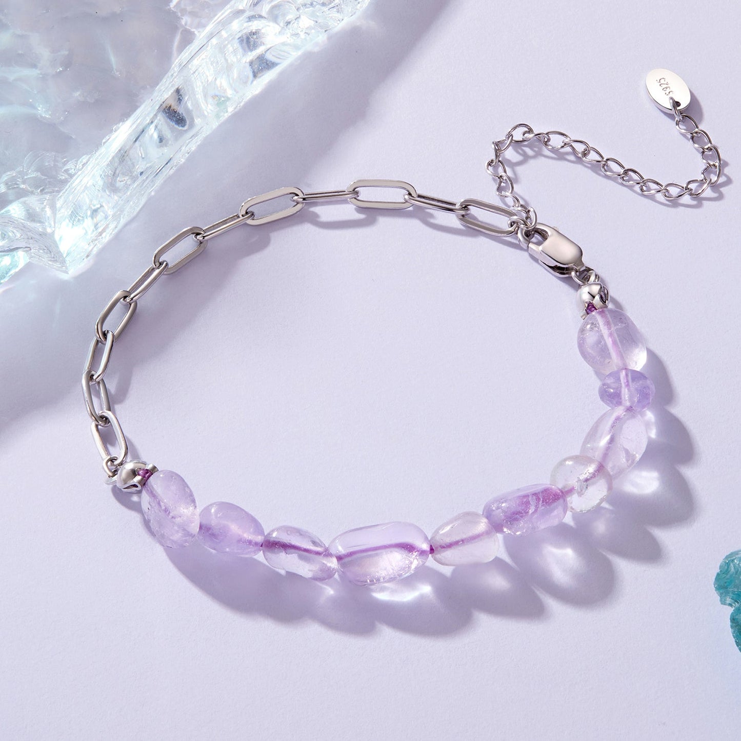 925 Sterling Silver & White Gold Plated Crystal Bracelet 16+5cm for Women