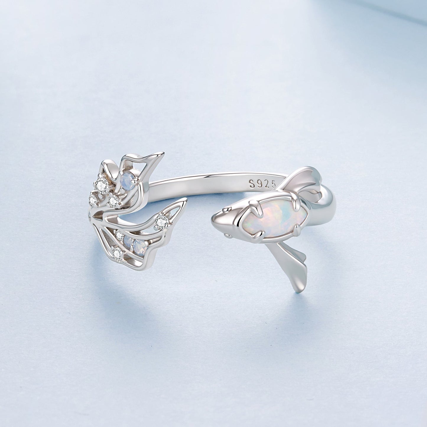 925 Sterling Silver White Gold Plated Nano Opal Ring with CZ for Women