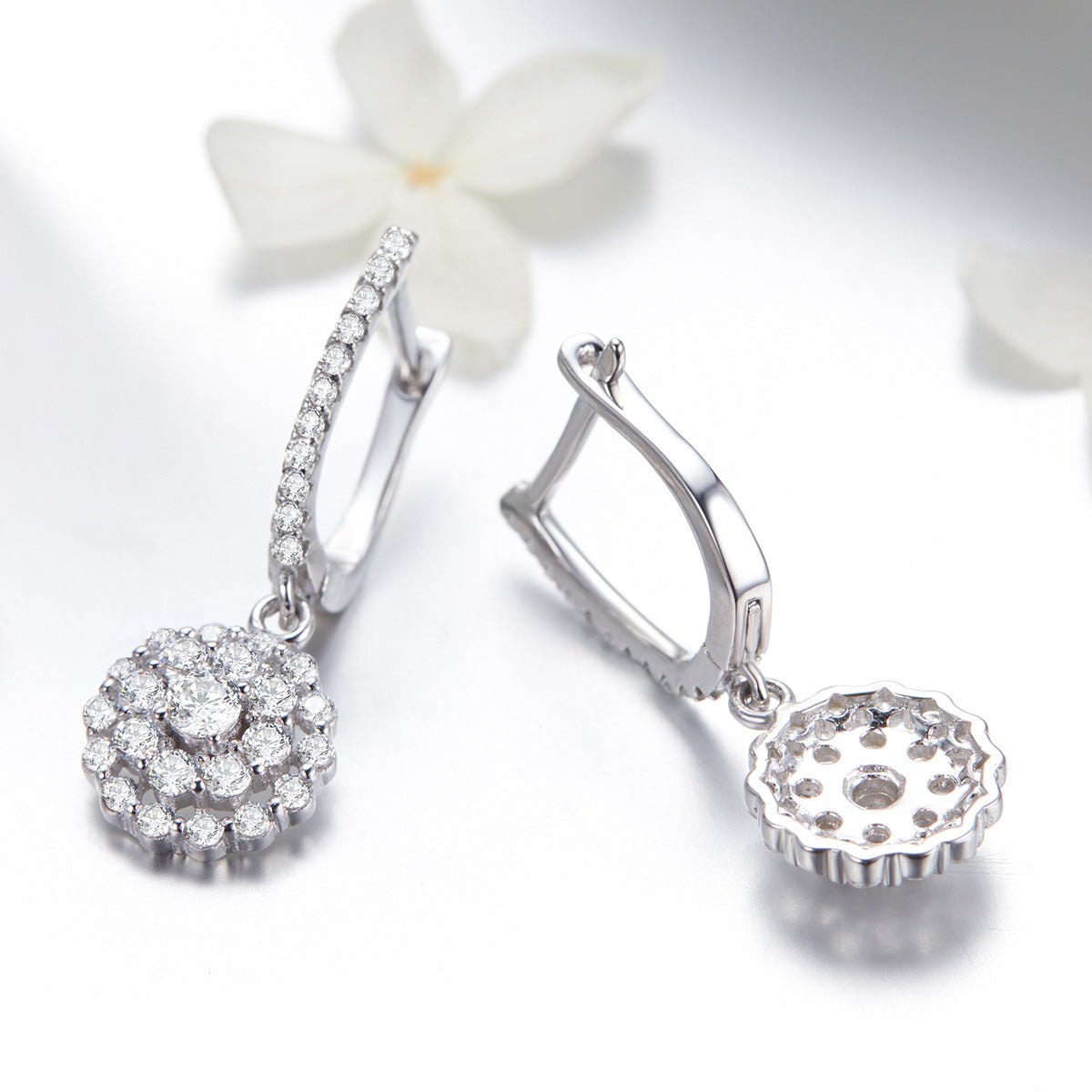 925 Sterling Silver Plated Platinum Pavé Setting CZ Earrings