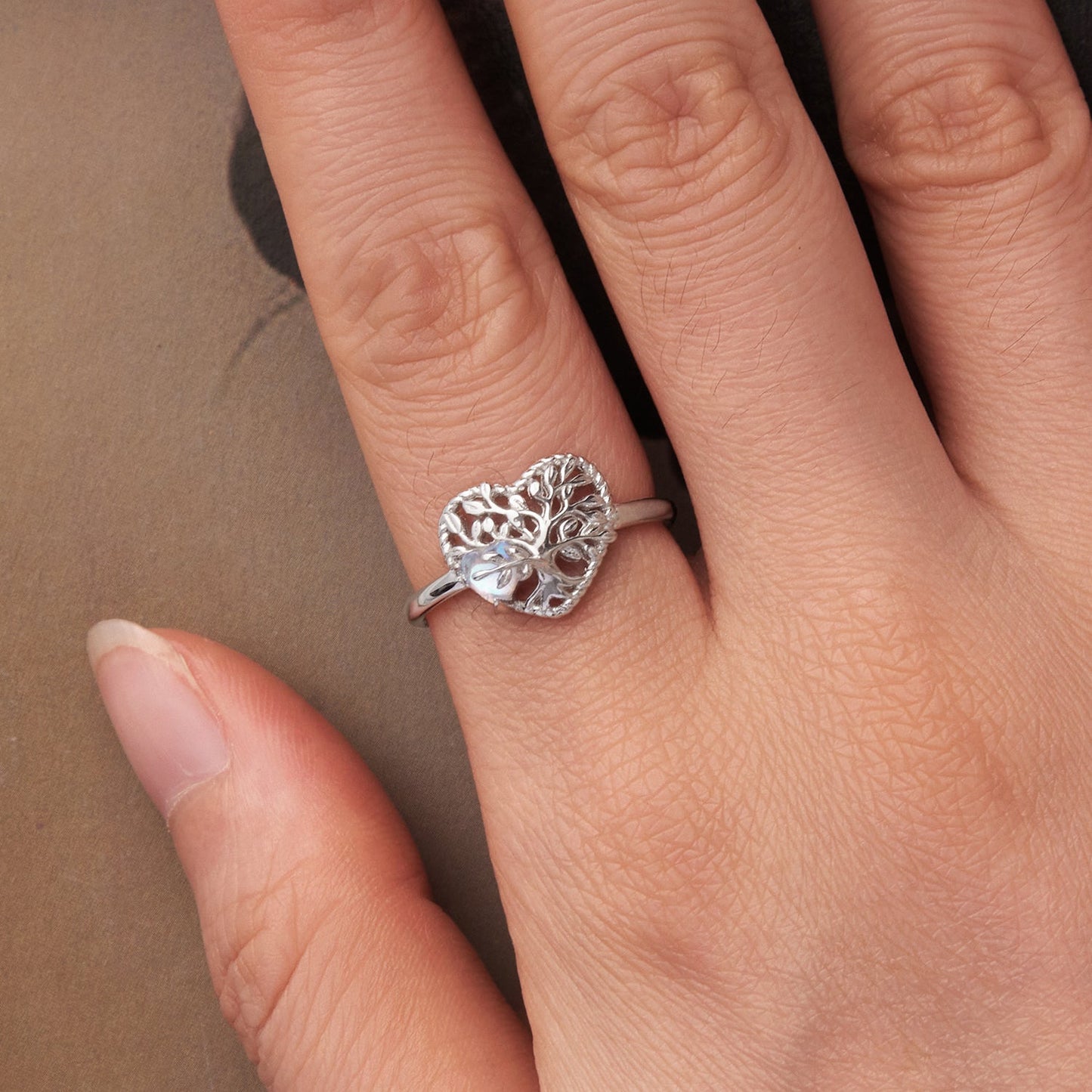925 Sterling Silver Heart-Shaped Moonstone Ring for Women