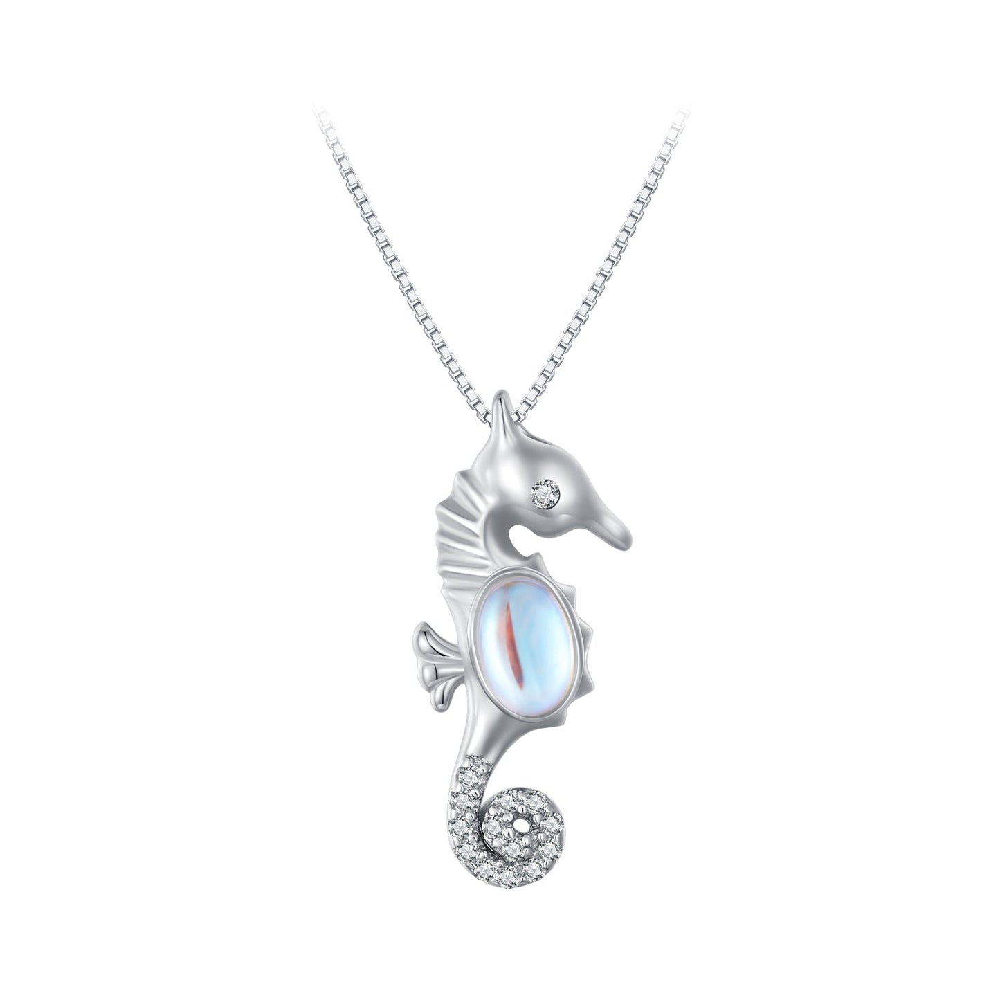 925 Sterling Silver Moonstone Necklace with Pavé Setting CZ for Women
