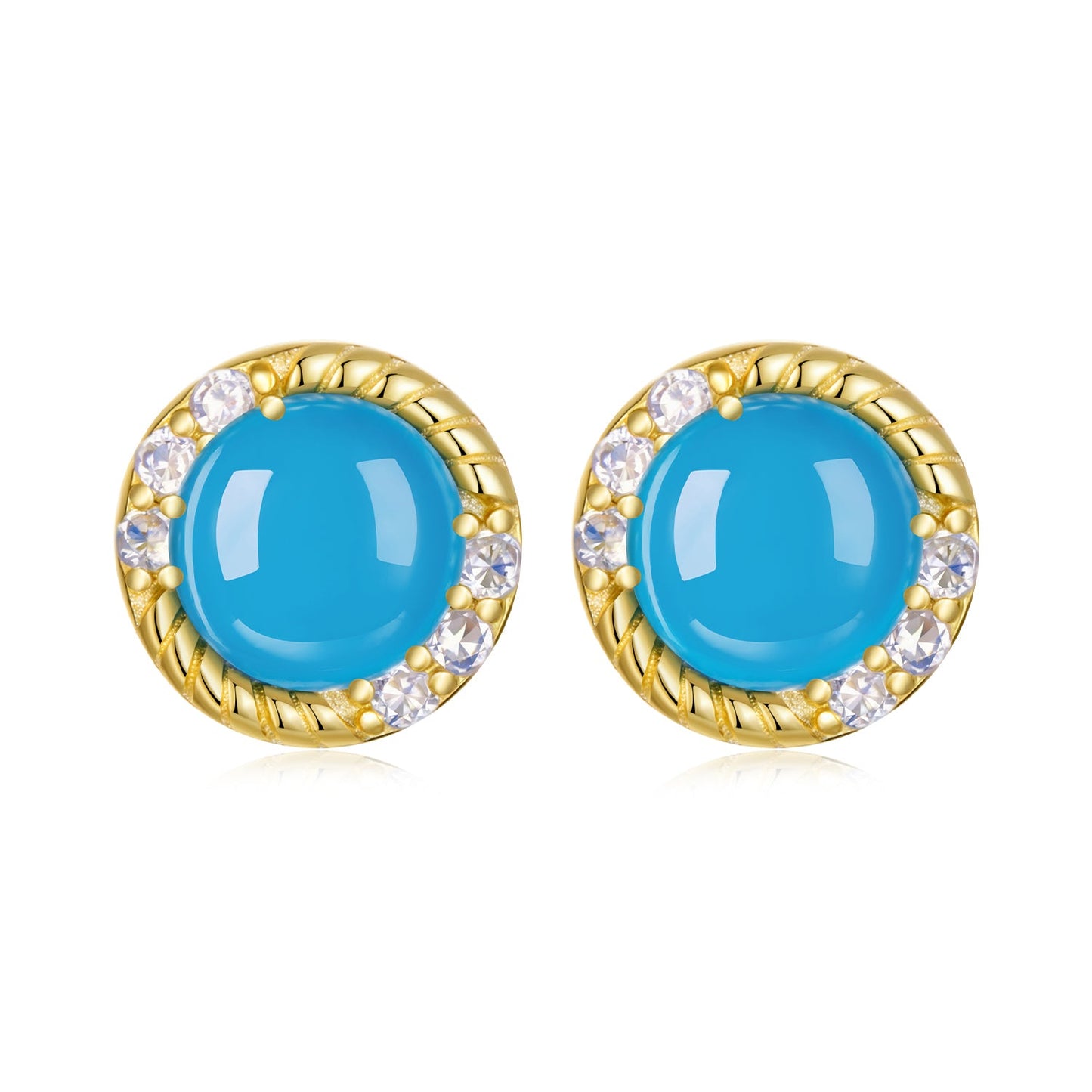 925 Sterling Silver Earrings with Synthetic Turquoise and CZ in Gold Plating