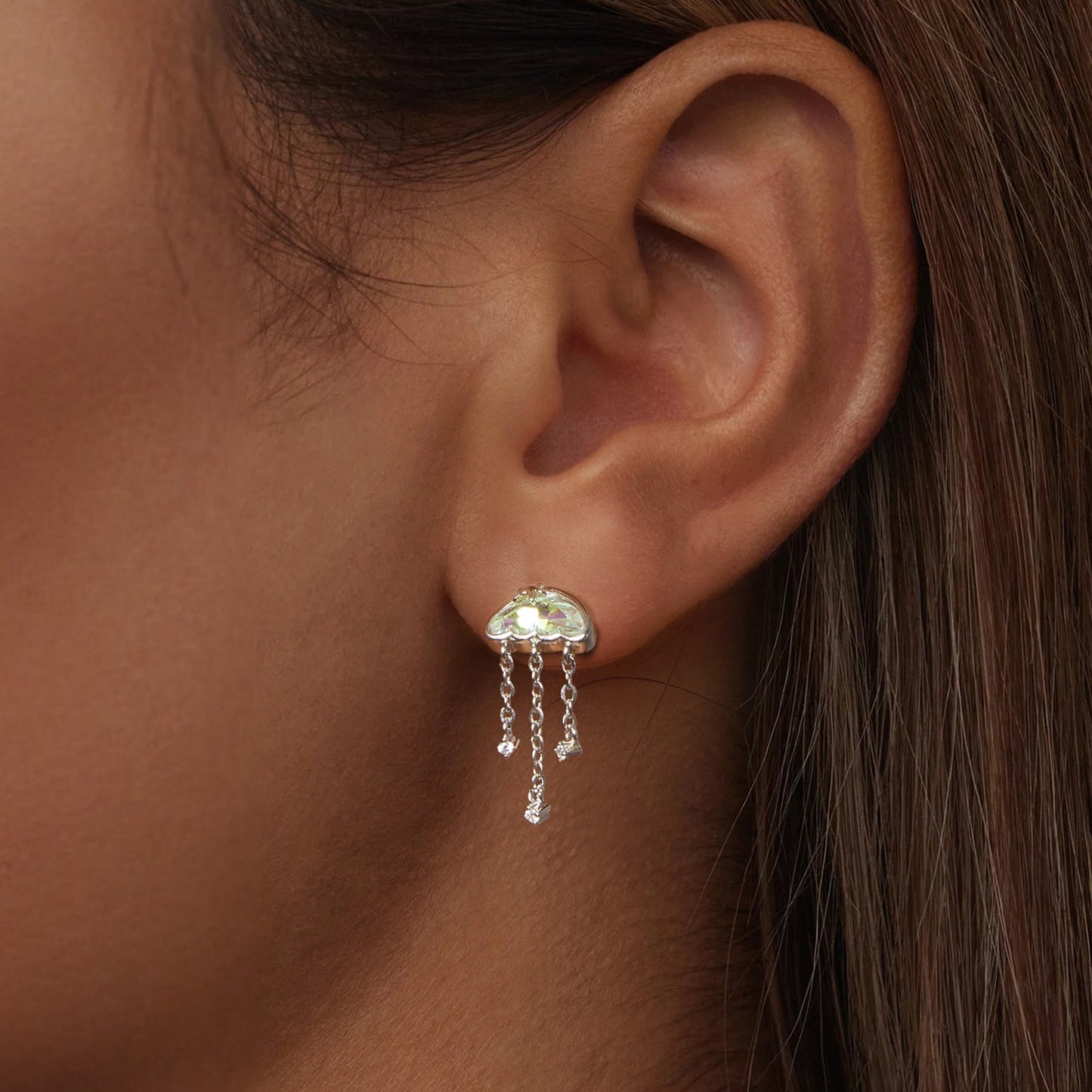 925 Sterling Silver Earrings with Pavé Setting CZ and Transparent Glass
