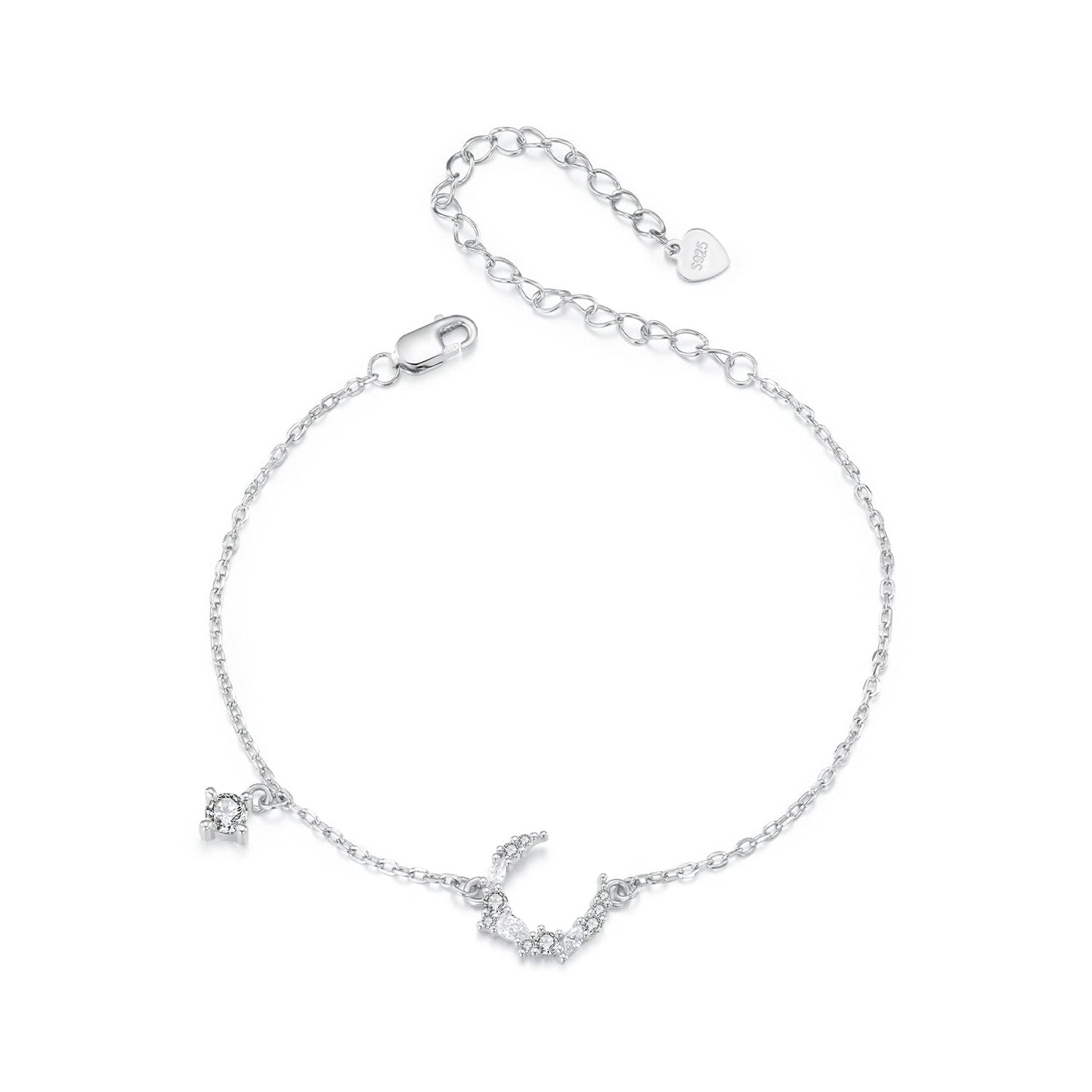 925 Sterling Silver CZ Bracelet with White Gold Plating, 150mm Length for Women