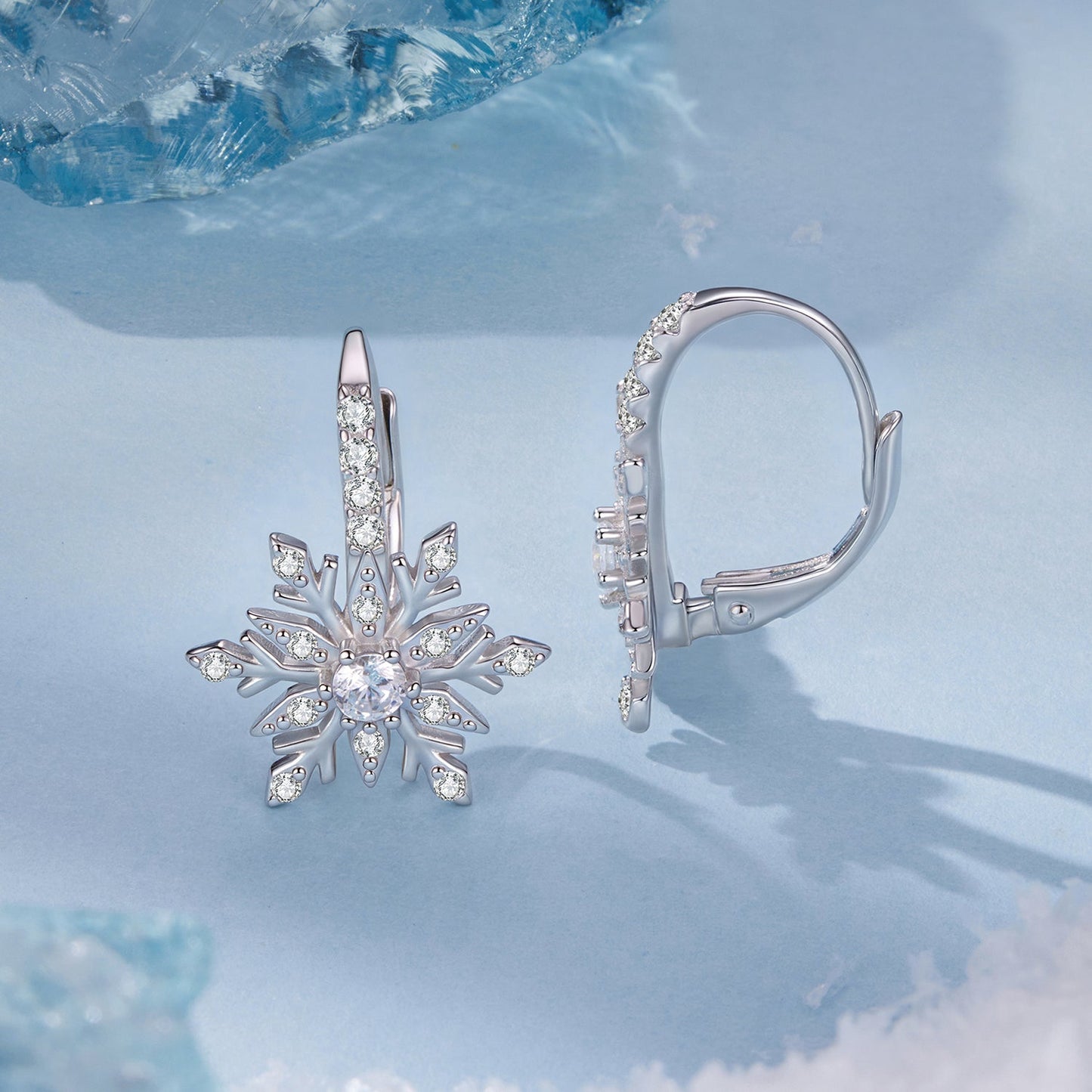 925 Sterling Silver Earrings with Pavé Setting CZ in White Gold for Women