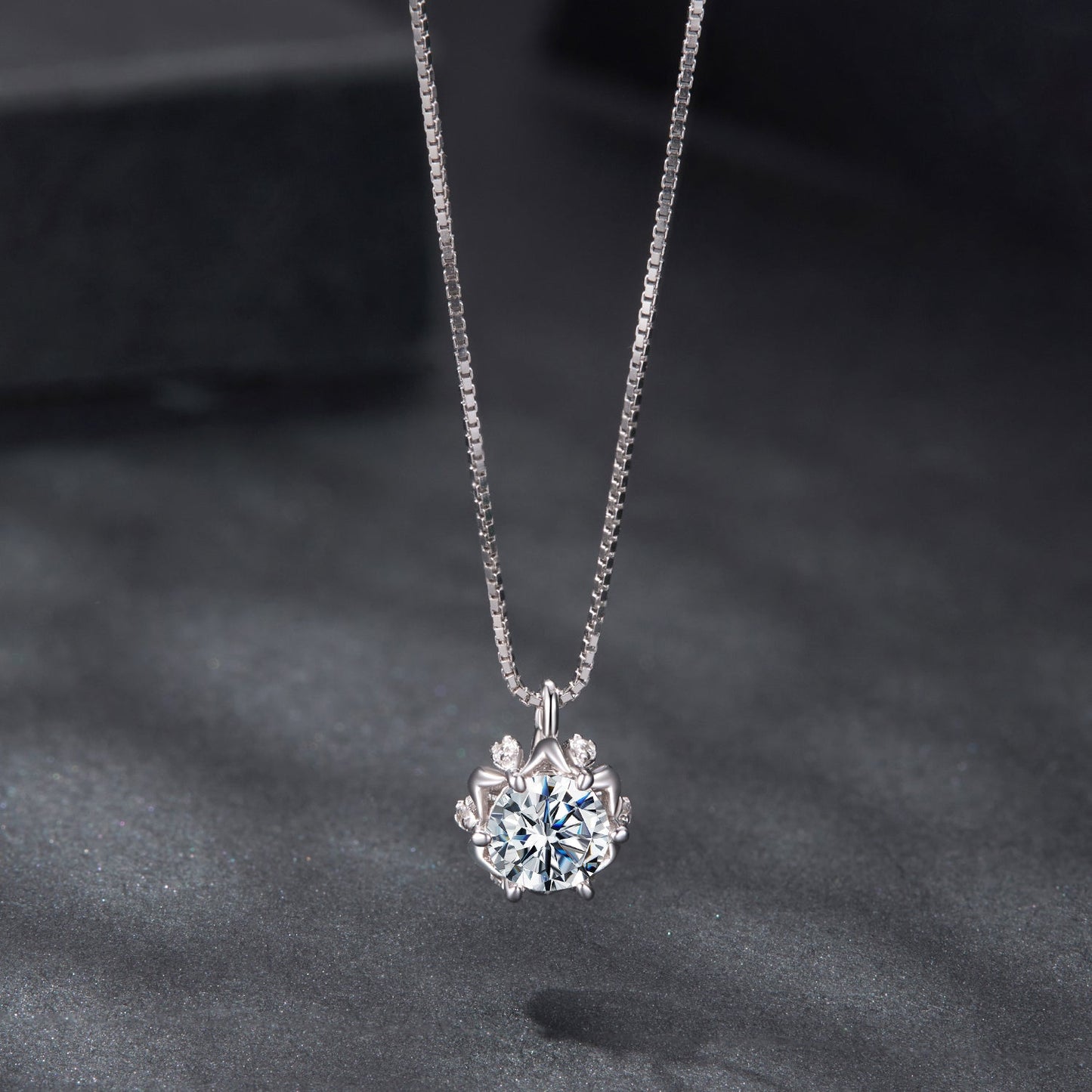 925 Sterling Silver Moissanite & CZ Pavé Necklace - 40+5cm for Women