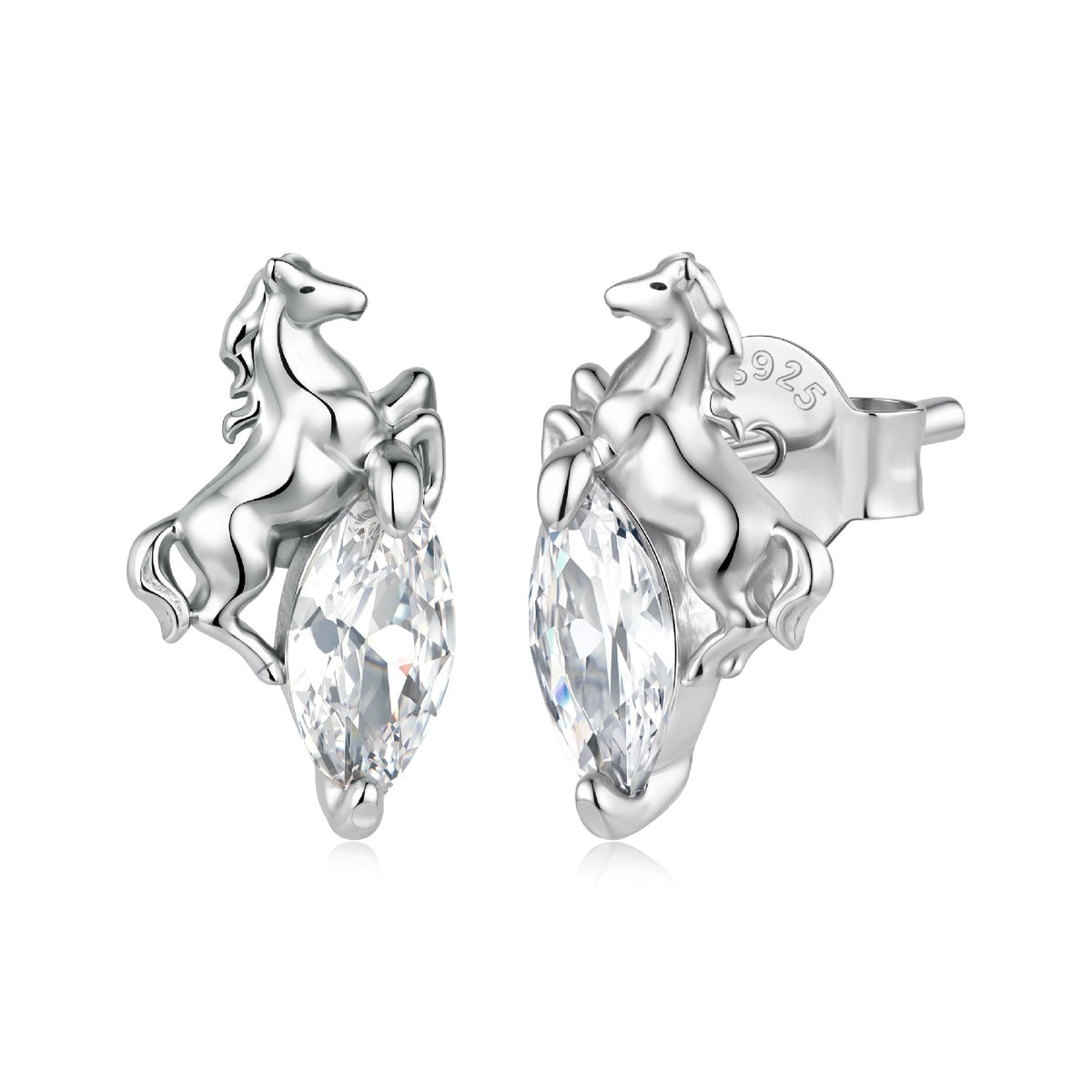 925 Sterling Silver White Gold Plated 1.2 x 0.7 cm Pavé CZ Earrings for Women