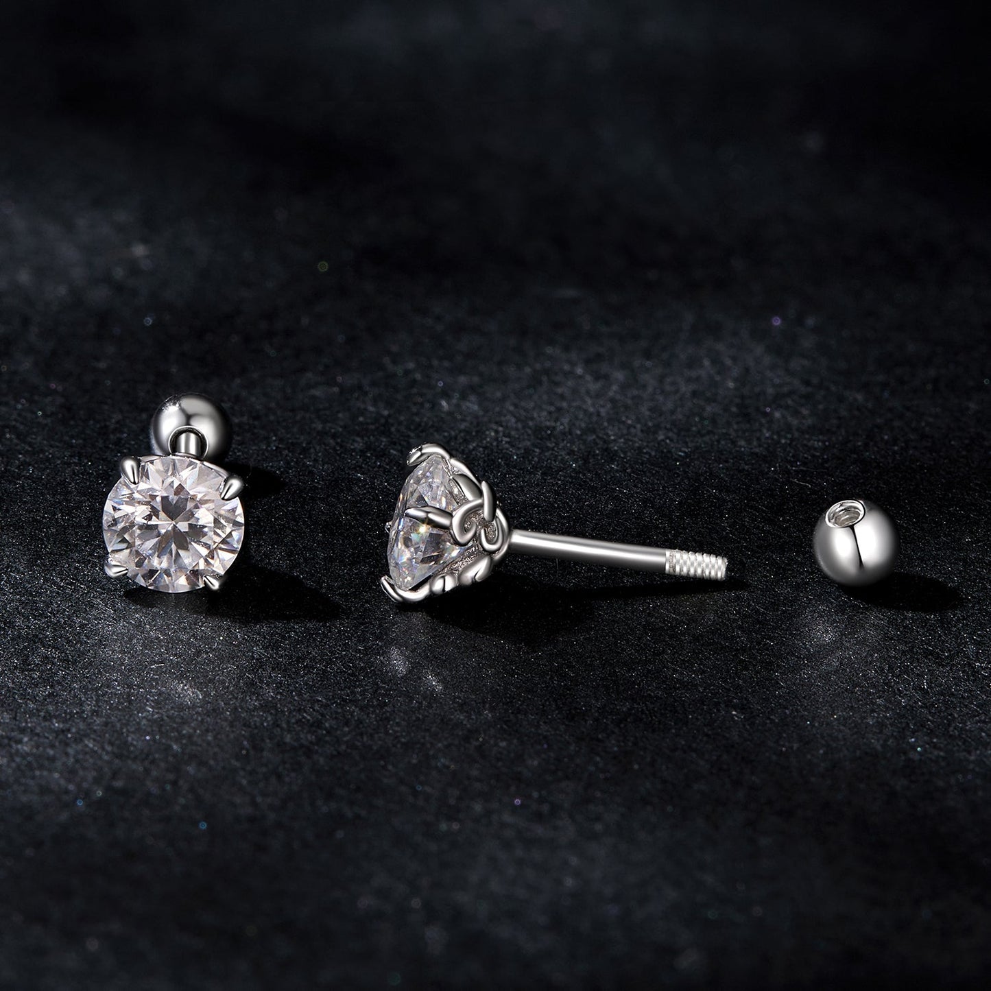 925 Sterling Silver 5mm Moissanite Earrings with White Gold Plating for Women
