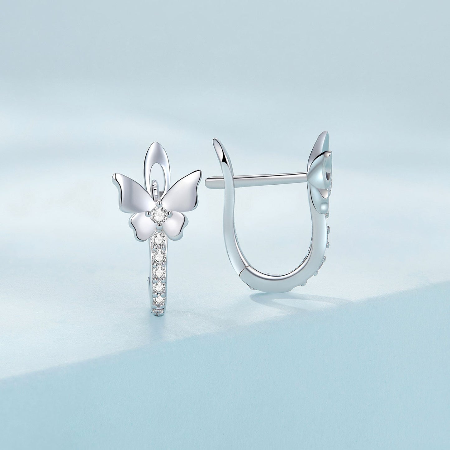 S925 Sterling Silver Small Platinum Plated Earrings with Pavé Setting CZ