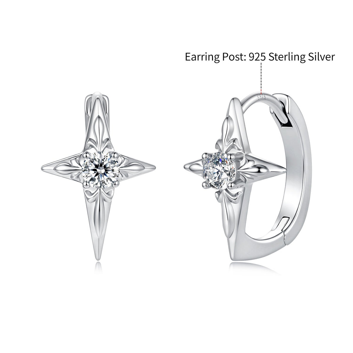 925 Sterling Silver White Gold Plated CZ Pavé 1.5 x 1.0 cm Hoop Earrings for Women