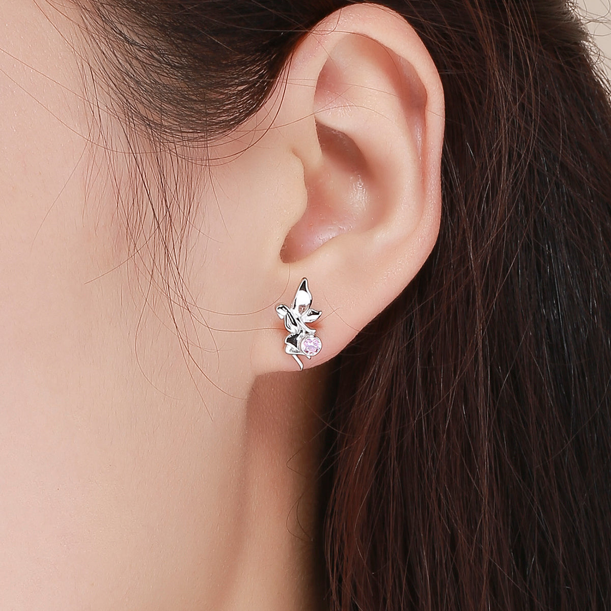 925 Sterling Silver Earrings with Pavé Setting CZ, 1.6*0.7 cm for Women