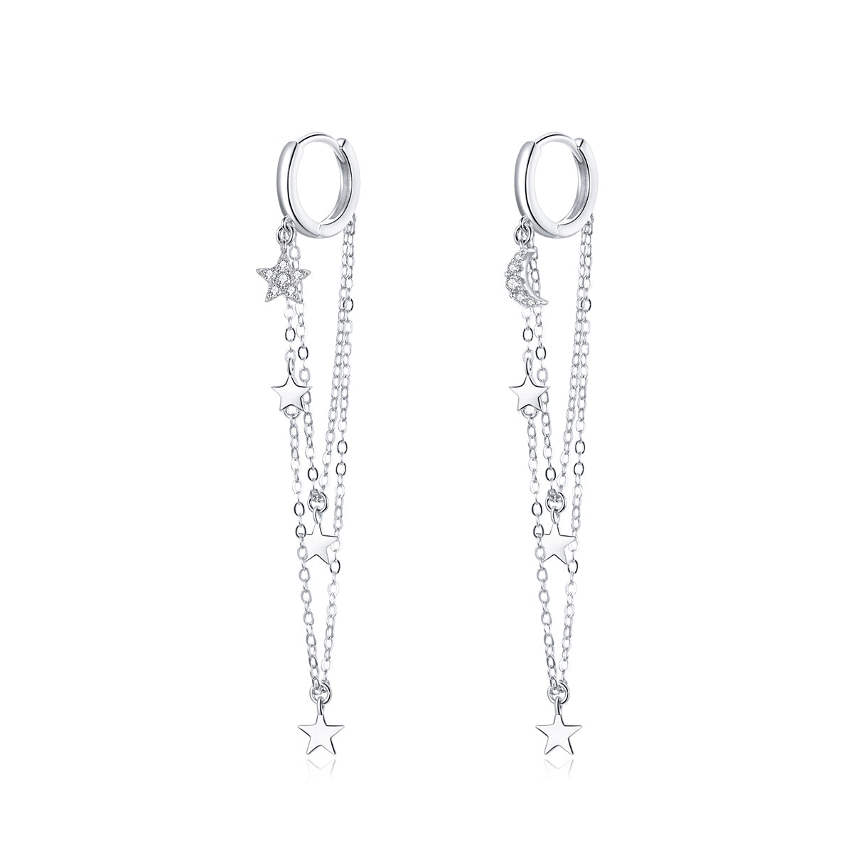 925 Sterling Silver Earrings with Plated Platinum and Pavé Setting CZ, Size 6.5cm