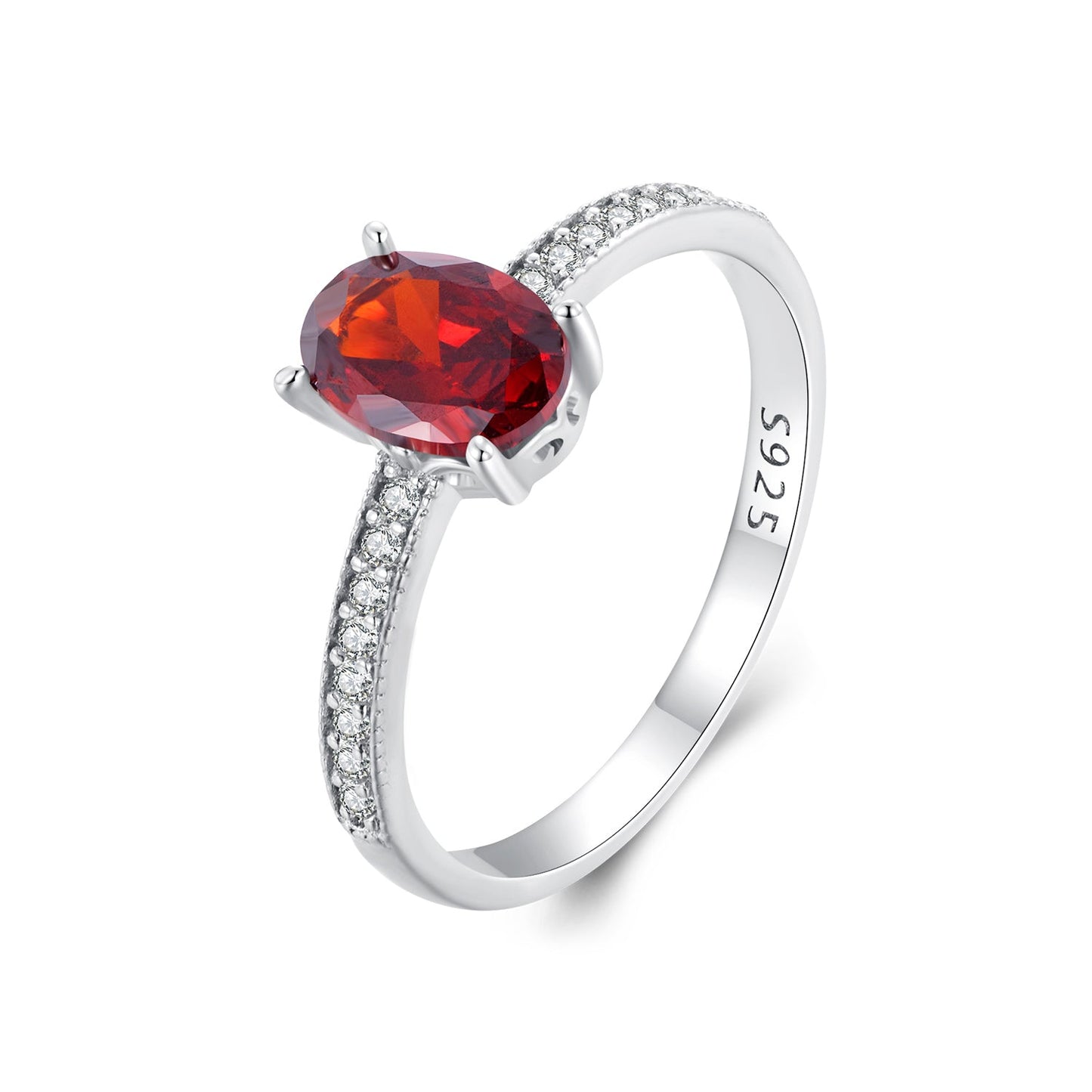 925 Sterling Silver Pavé Setting CZ Synthetic Garnet Ring for Women