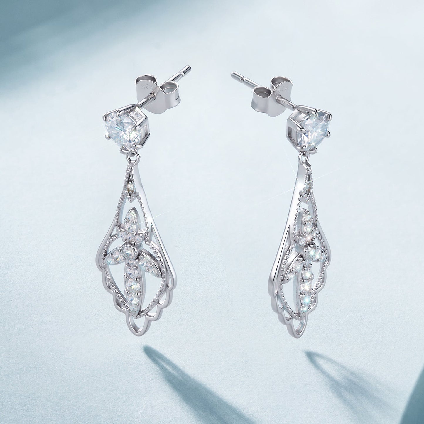 925 Sterling Silver 0.50 Carat Moissanite Earrings with White Gold Plating for Women
