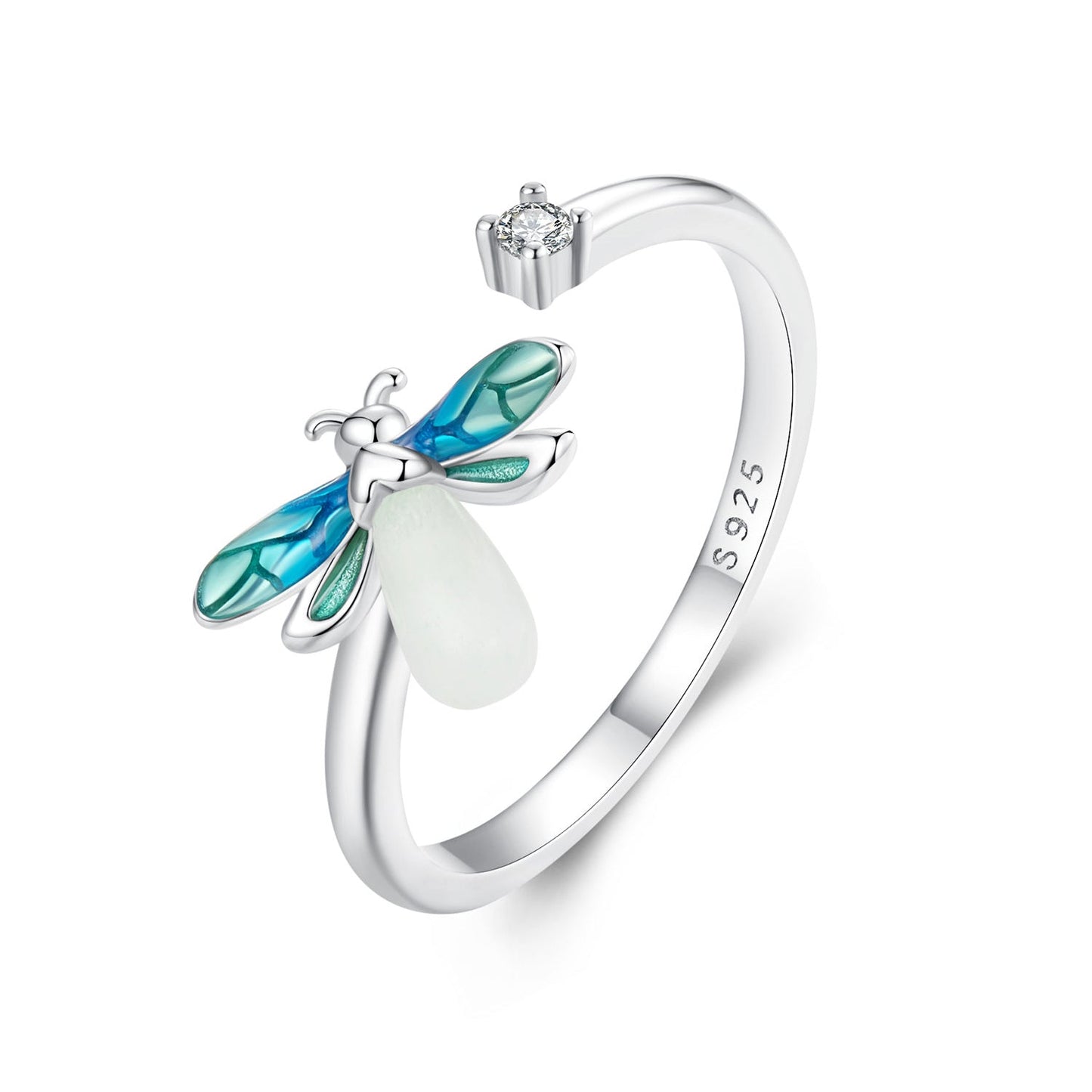 925 Sterling Silver White Gold Plated Enamel Pavé Setting CZ Ring