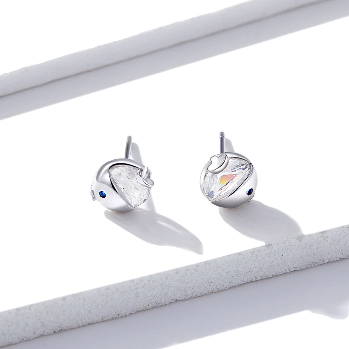 925 Sterling Silver Earrings with Pavé Setting CZ, Size 0.6*0.7cm, for Women