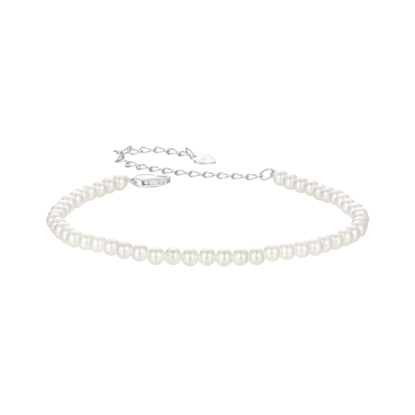 925 Sterling Silver White Gold Plated Shell Pearl Bracelet 16+6cm for Women