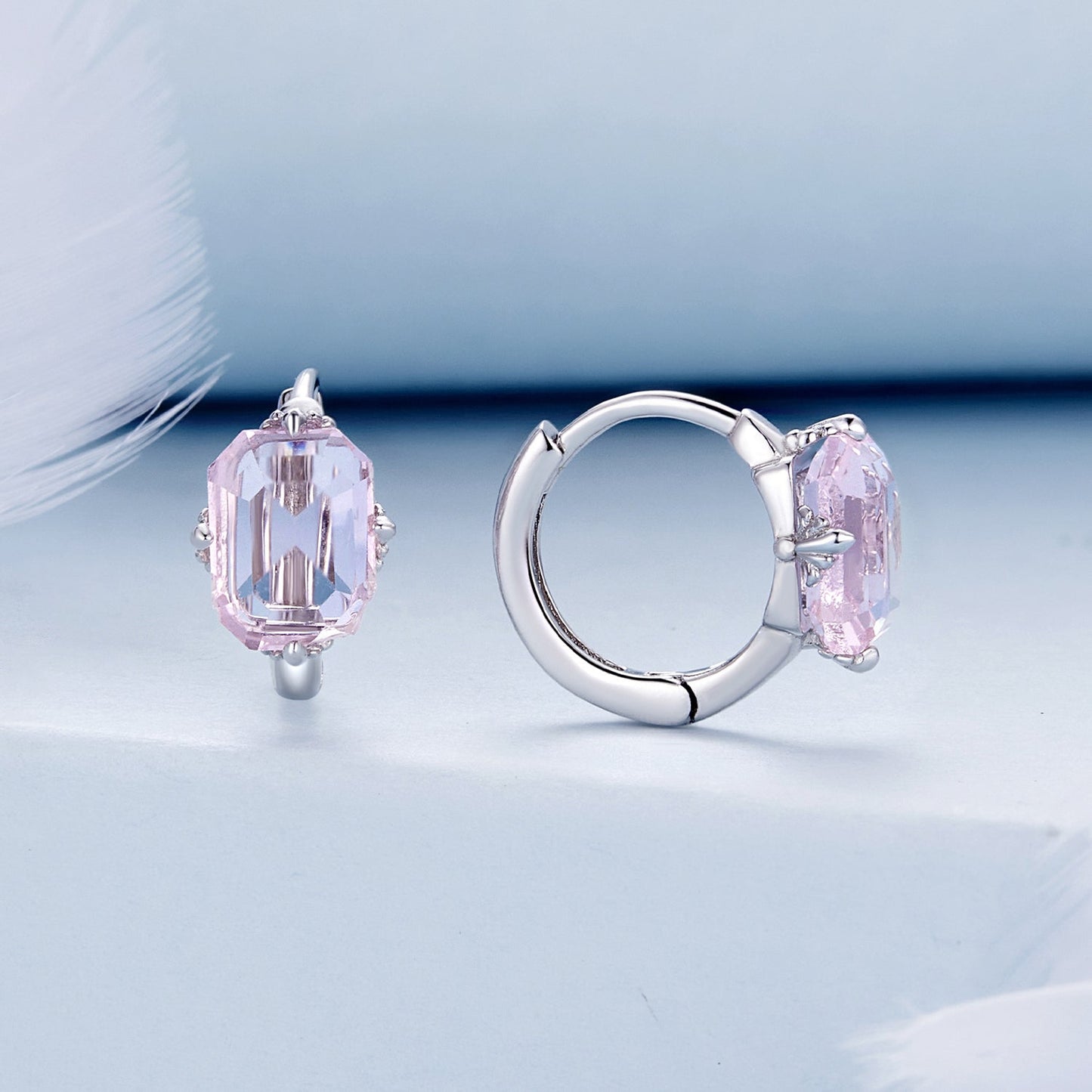 925 Sterling Silver Earrings with Transparent Glass, 12x7mm, for Women