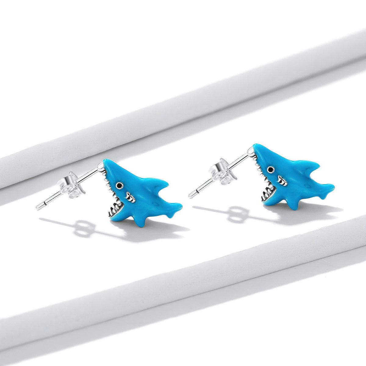 925 Sterling Silver Oxidized Enamel Earrings for Women - 1.3x0.5cm