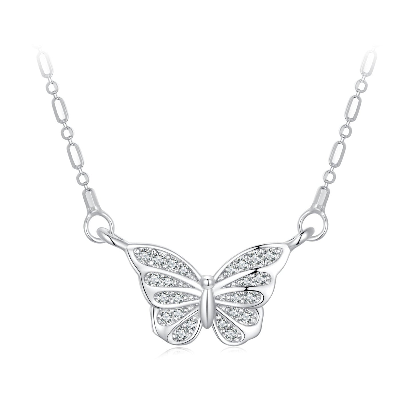 925 Sterling Silver Necklace with Pavé Setting CZ, Length 390+60mm, Pendant Size 8x15mm, for Women