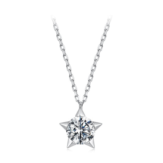 925 Sterling Silver White Gold Plated 1 Carat Moissanite 40+5cm Necklace for Women