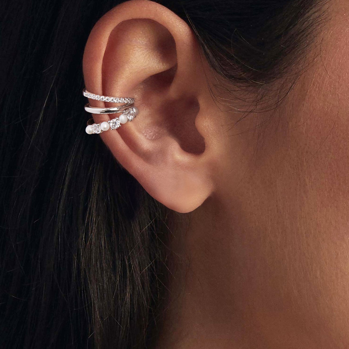 925 Sterling Silver Earrings with Moissanite and Freshwater Pearl for Women, 1.2*1.7cm, White Gold Plated