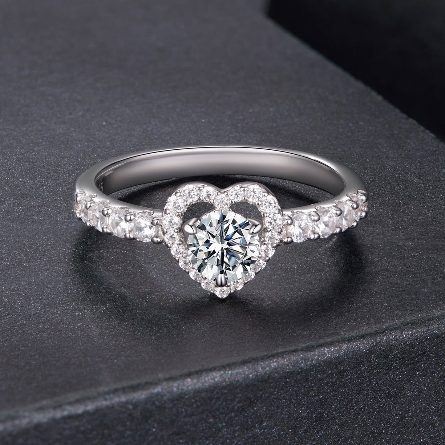 925 Sterling Silver Moissanite 0.5ct Heart Ring for Women Size 6
