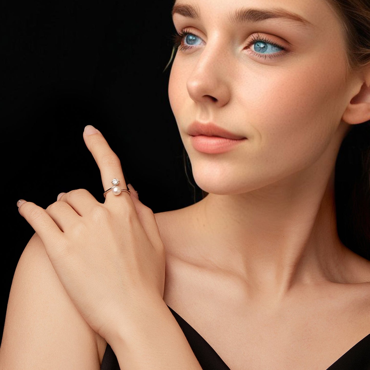 925 Sterling Silver Moissanite 0.5 Carat Freshwater Pearl Ring Size E for Women