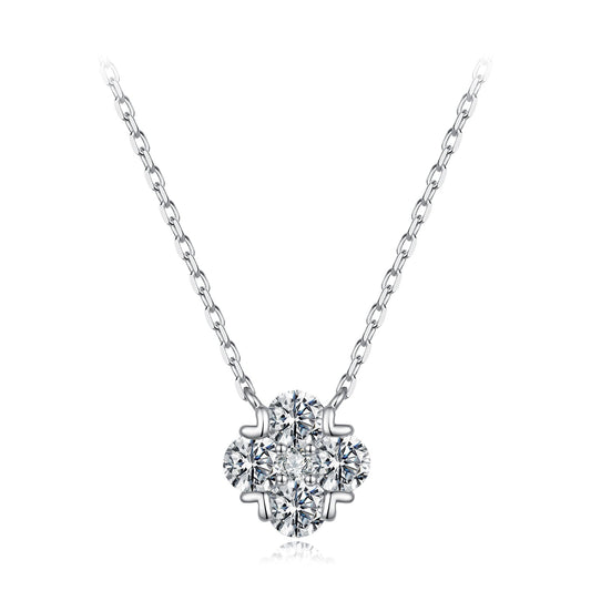 925 Sterling Silver White Gold Plated Moissanite 40+5cm Necklace for Women