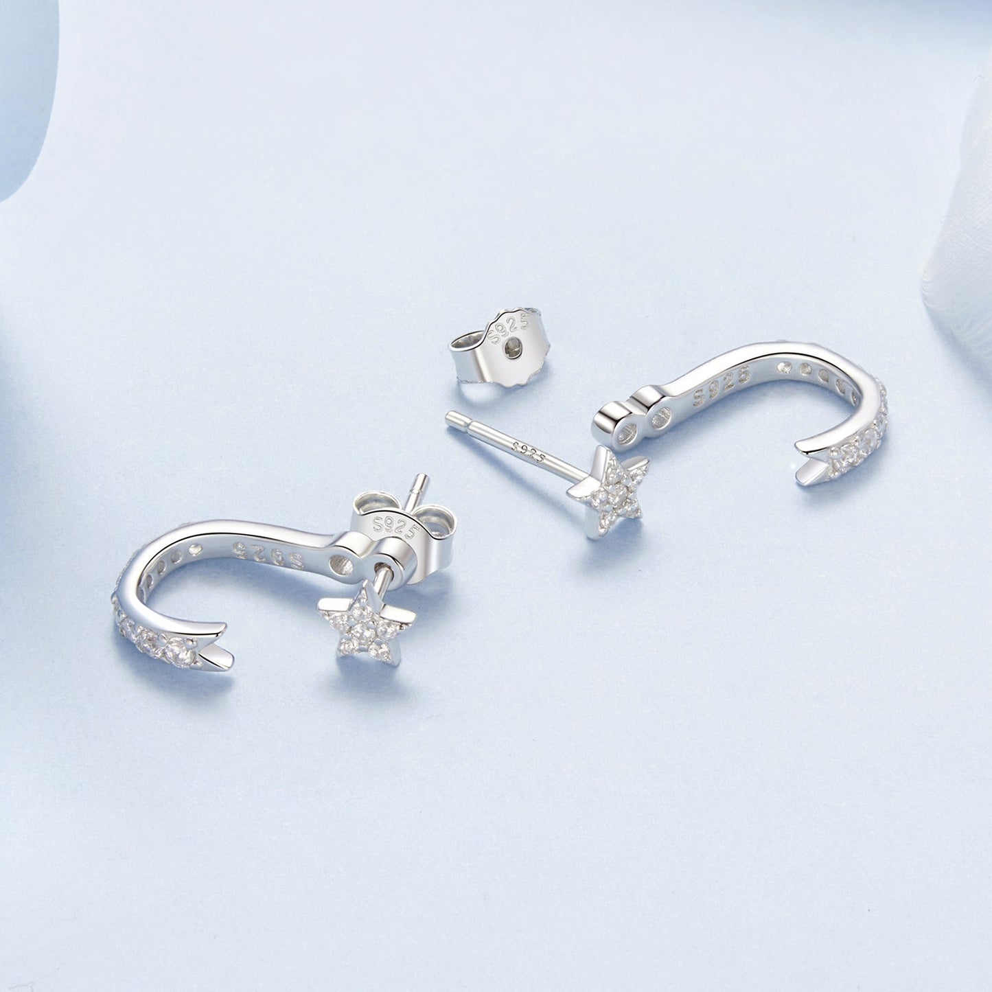 925 Sterling Silver CZ Earrings with White Gold Plating, 1.4x0.5cm for Women