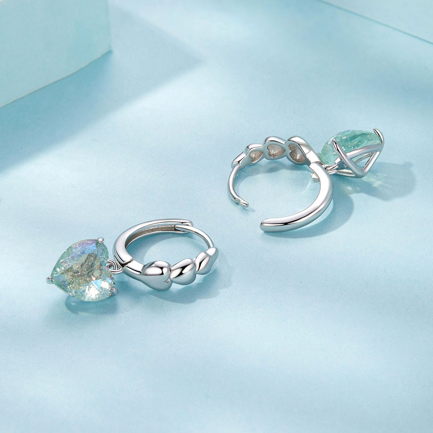 925 Sterling Silver Earrings with Transparent Glass, Plated White Gold, Size 23x8.5mm for Women