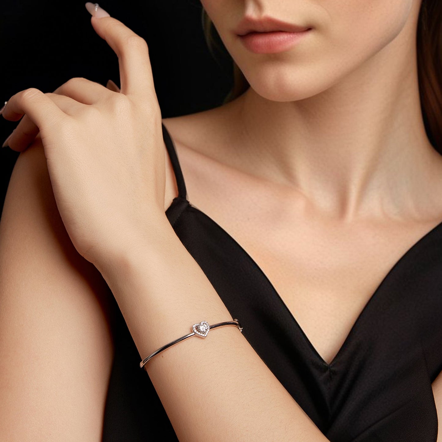 925 Sterling Silver Moissanite & CZ Bracelet Size 17 for Women