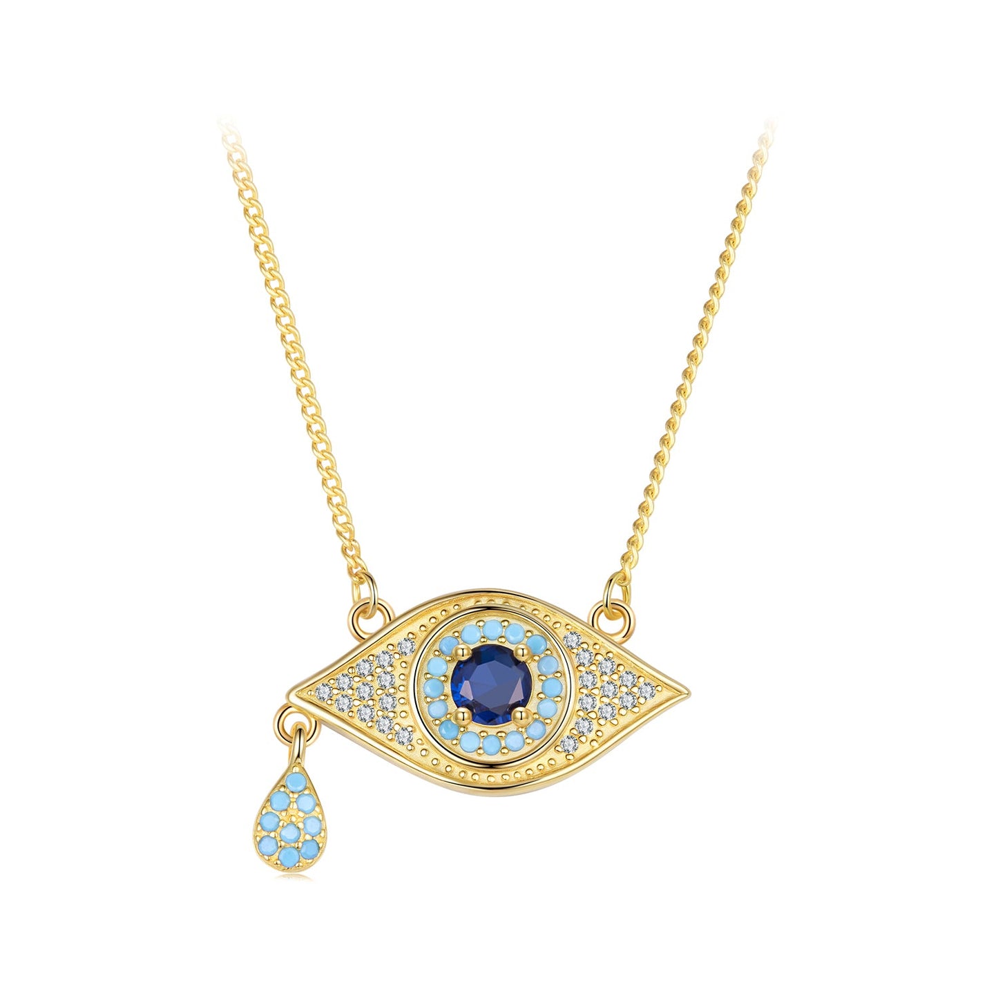 925 Sterling Silver Pavé CZ Pendant Necklace for Women - 40+5cm Length, 2x1cm Pendant