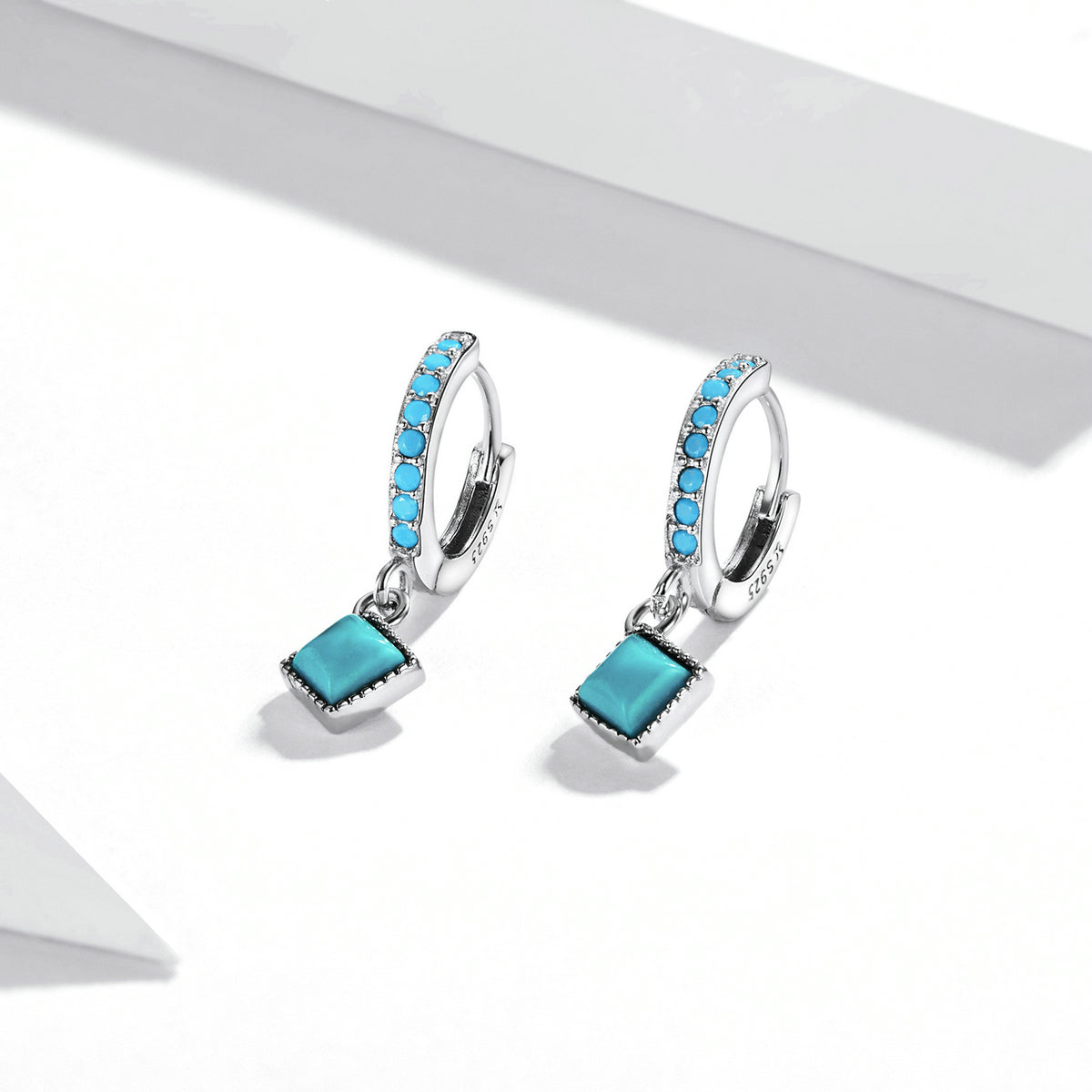 S925 Sterling Silver Turquoise Earrings - 2.1*0.7cm for Women