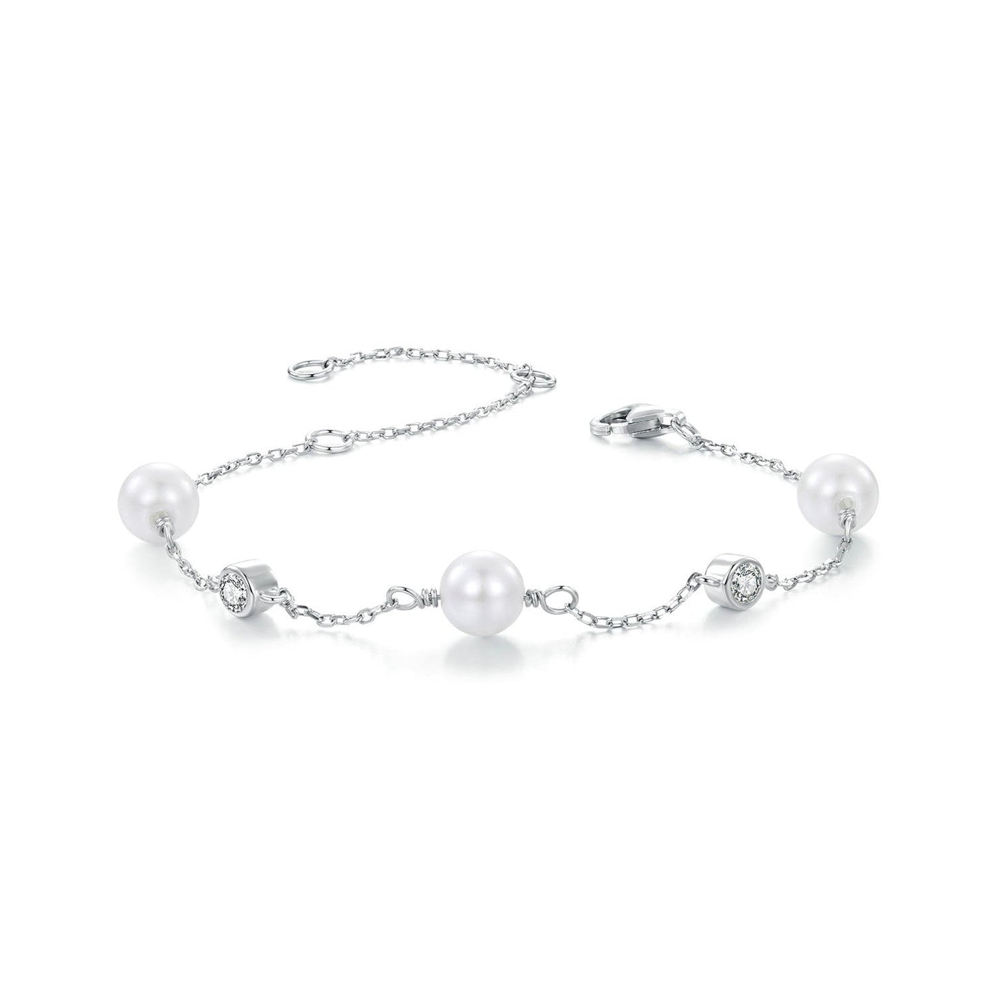 925 Sterling Silver 3mm Moissanite & Shell Pearl Bracelet for Women