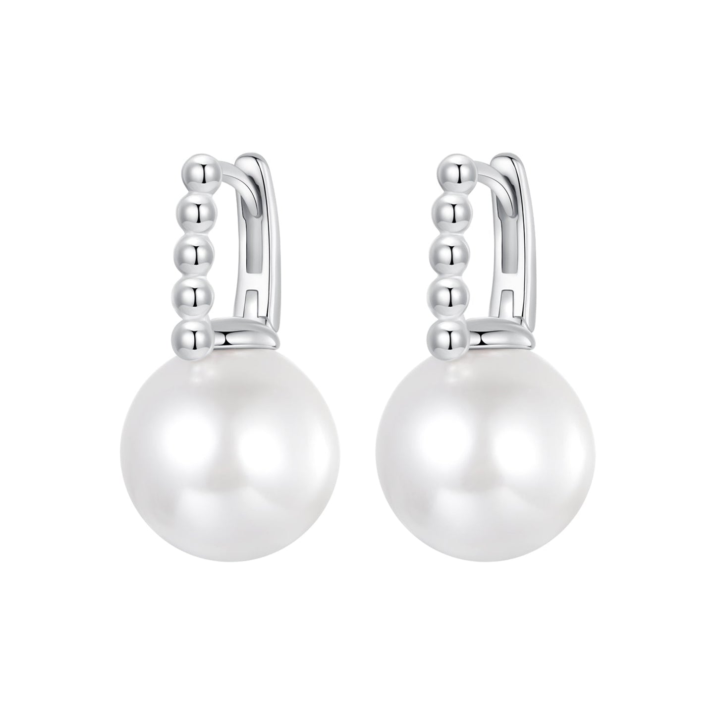 925 Sterling Silver Earrings with White Gold Plating and Shell Pearl for Women
