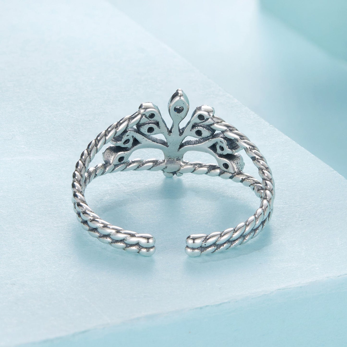 925 Sterling Silver Oxidized Pavé CZ Ring for Women