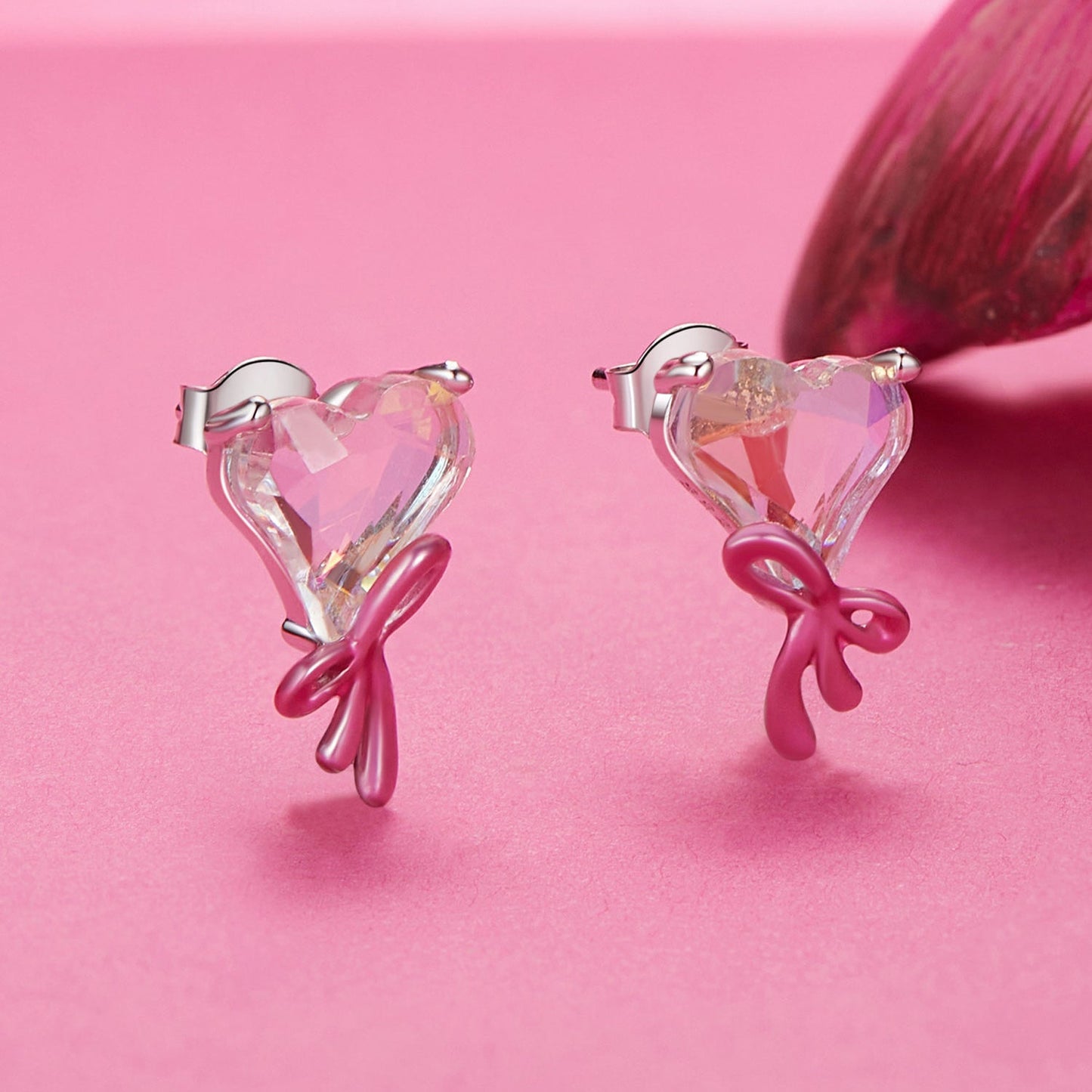 925 Sterling Silver Enamel Earrings with Transparent Glass for Women