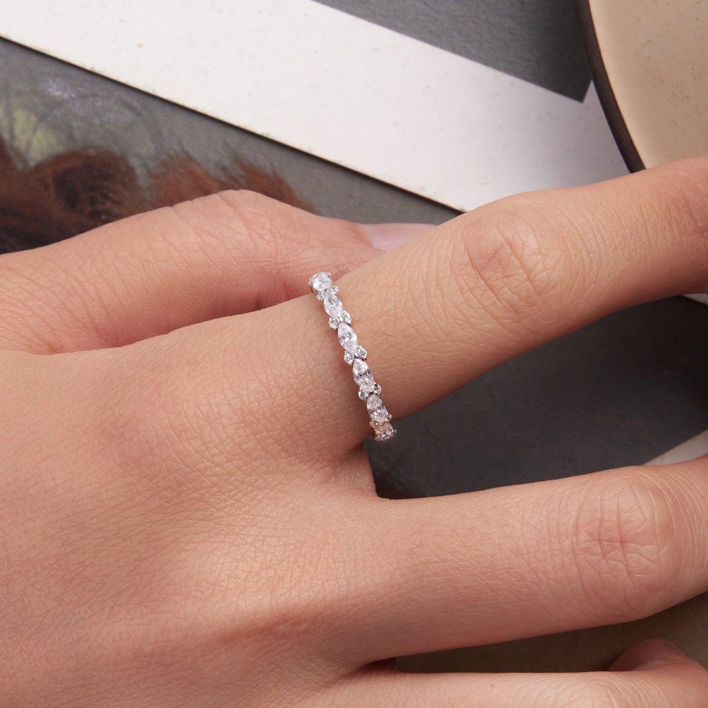 925 Sterling Silver White Gold Plated 0.26cm CZ Ring Size 6.0 for Women