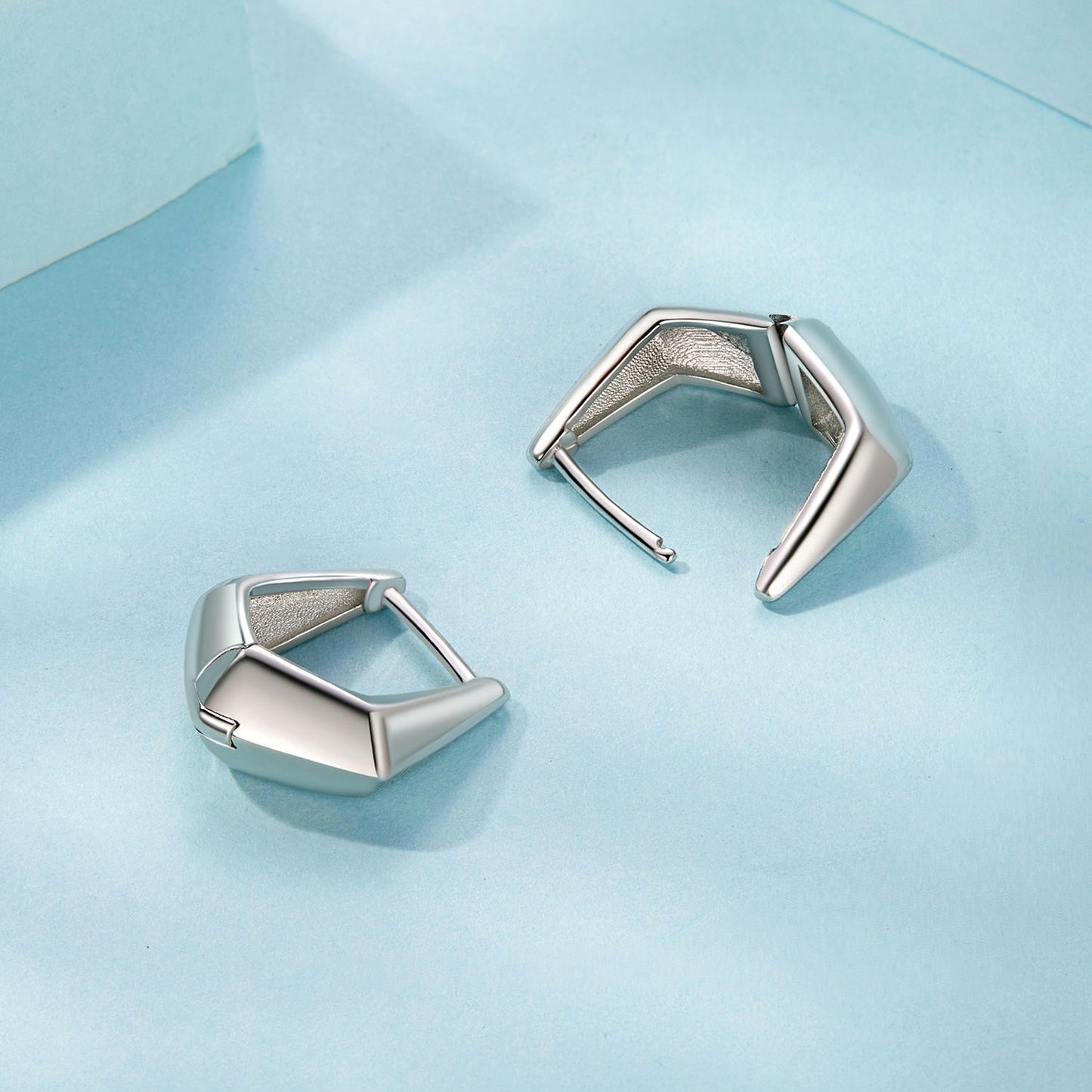 925 Sterling Silver White Gold Plated Earrings 14x6.5mm for Women