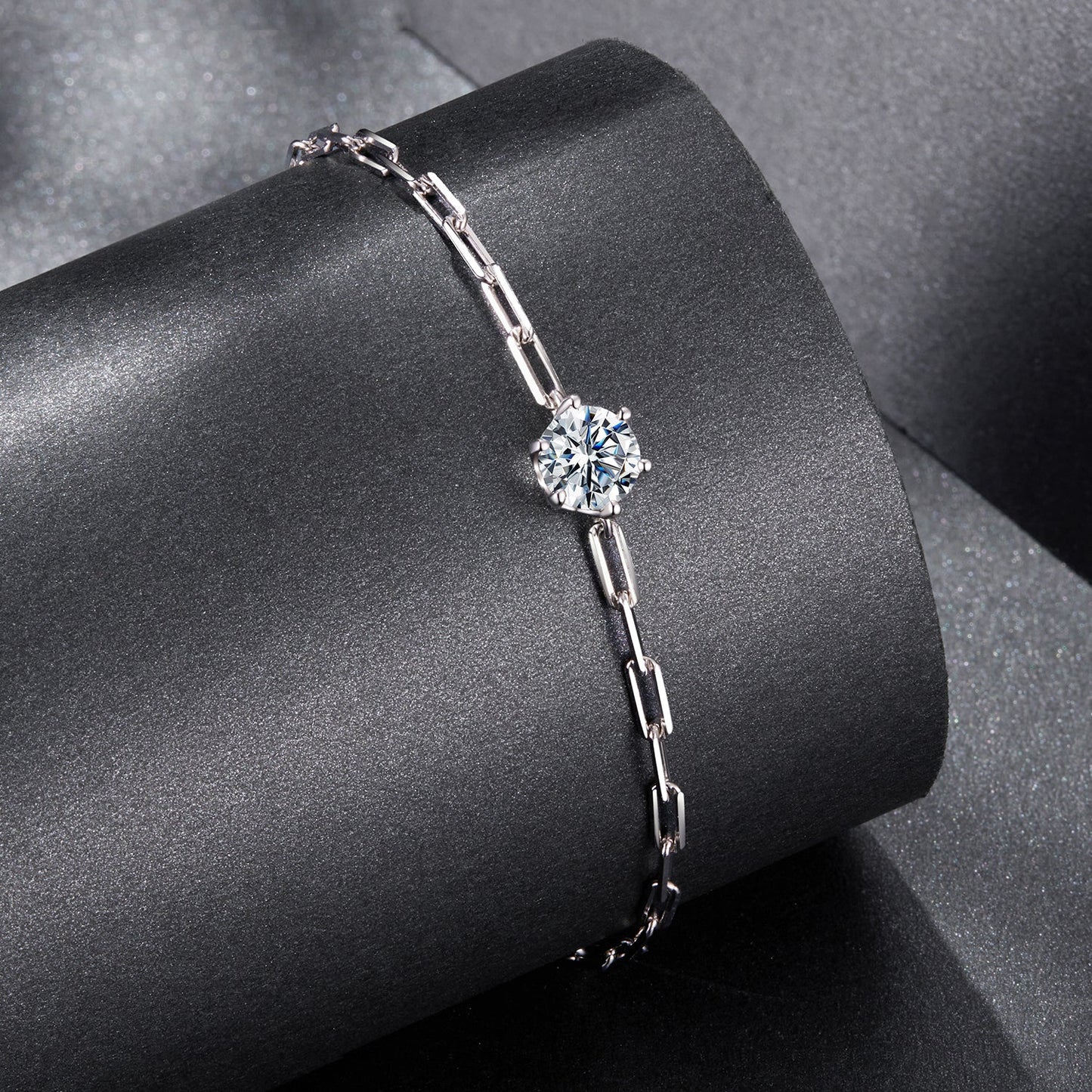 925 Sterling Silver Plated White Gold Moissanite Bracelet 15+6cm for Women