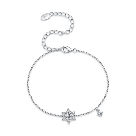 925 Sterling Silver White Gold Plated Moissanite Adjustable 15+6cm Bracelet for Women